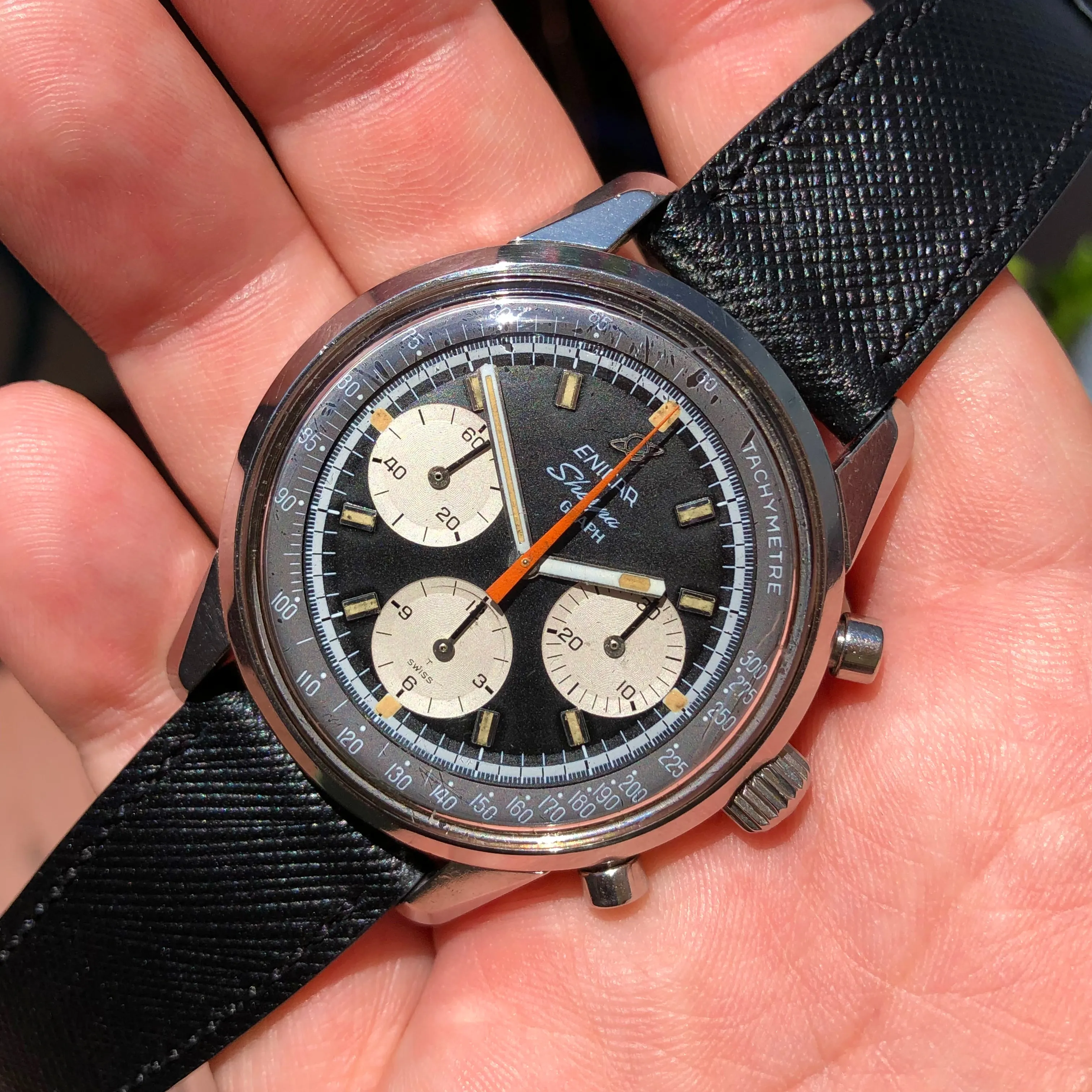 1960s Enicar Sherpa Graph Mk IV 072-02-01 Valjoux 72 Chronograph Wristwatch