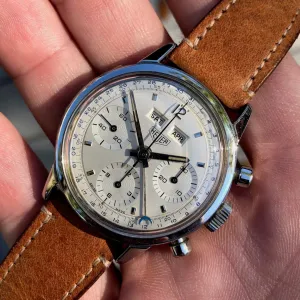 1960s Heuer Carrera 12 Dato 2547S Valjoux 72C Steel Triple Date Chronograph Wristwatch