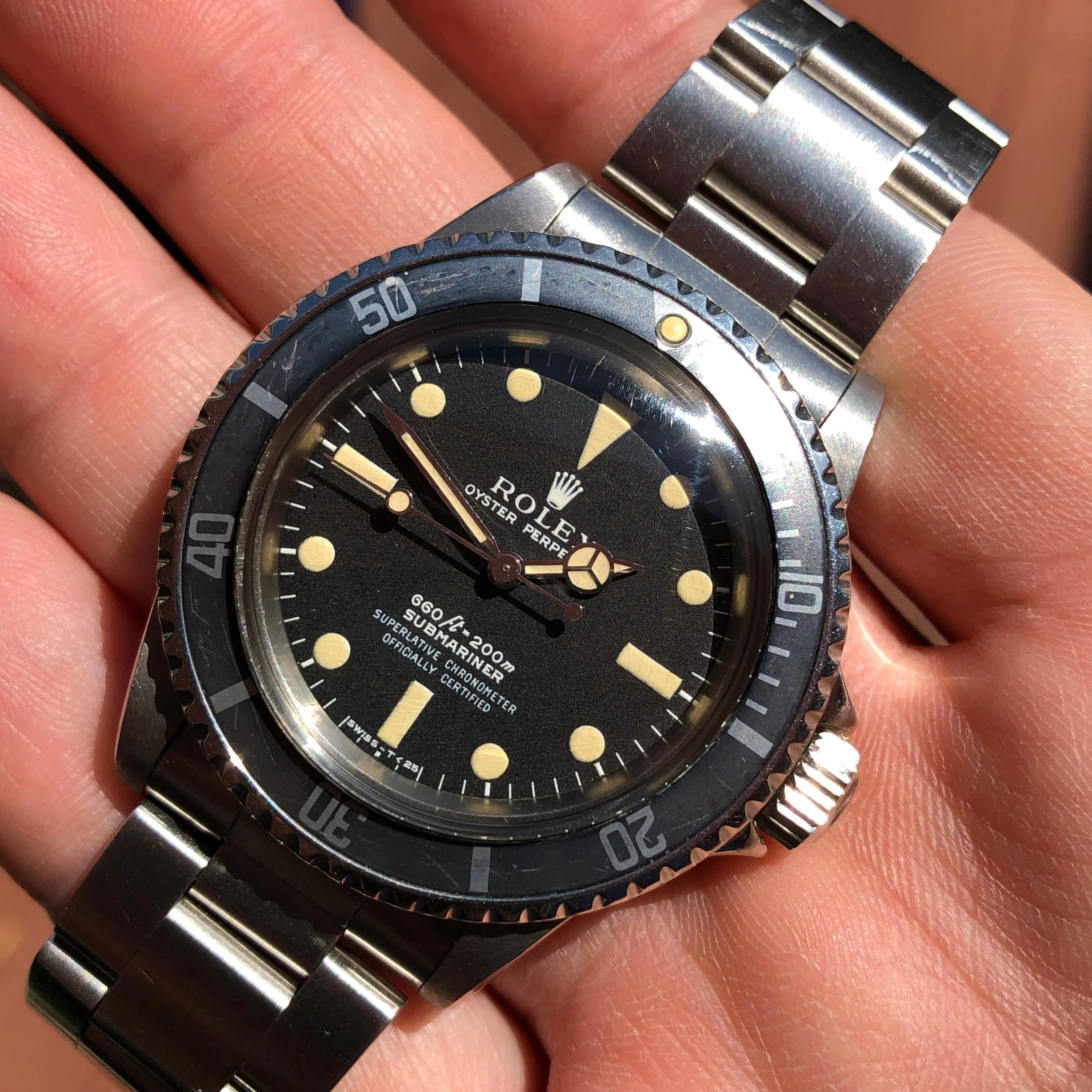 1971 Rolex Submariner 5512 Stainless Steel Oyster Automatic Serif Font Wristwatch