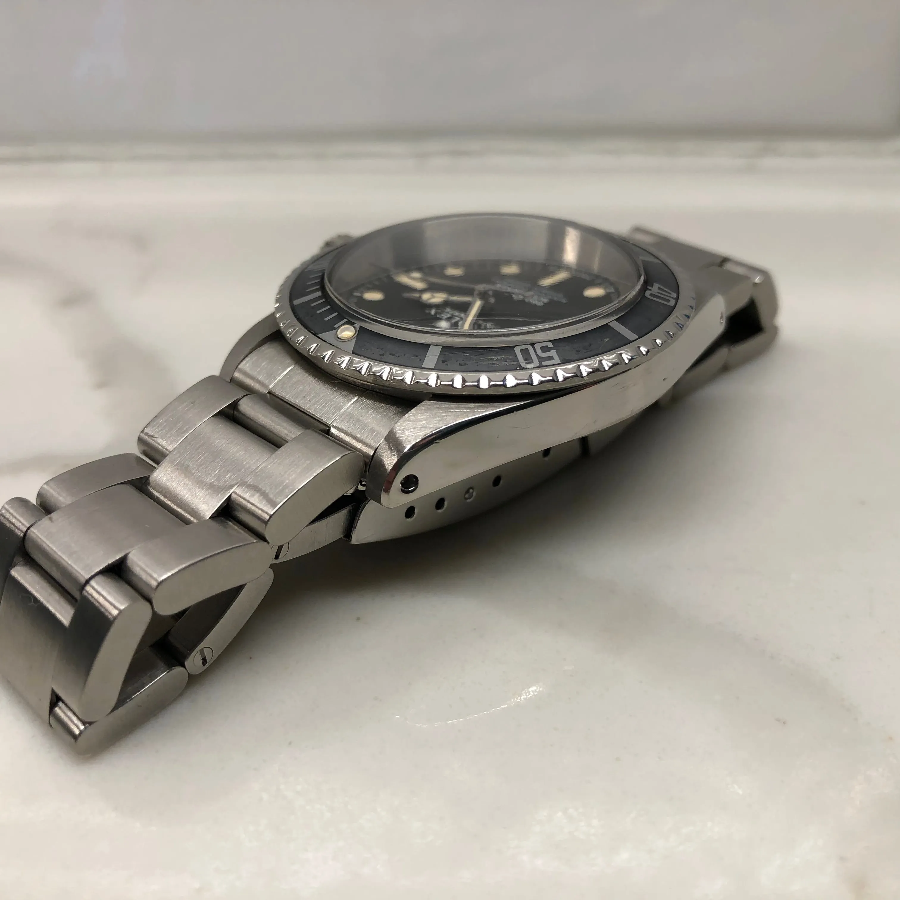 1971 Rolex Submariner 5512 Stainless Steel Oyster Automatic Serif Font Wristwatch