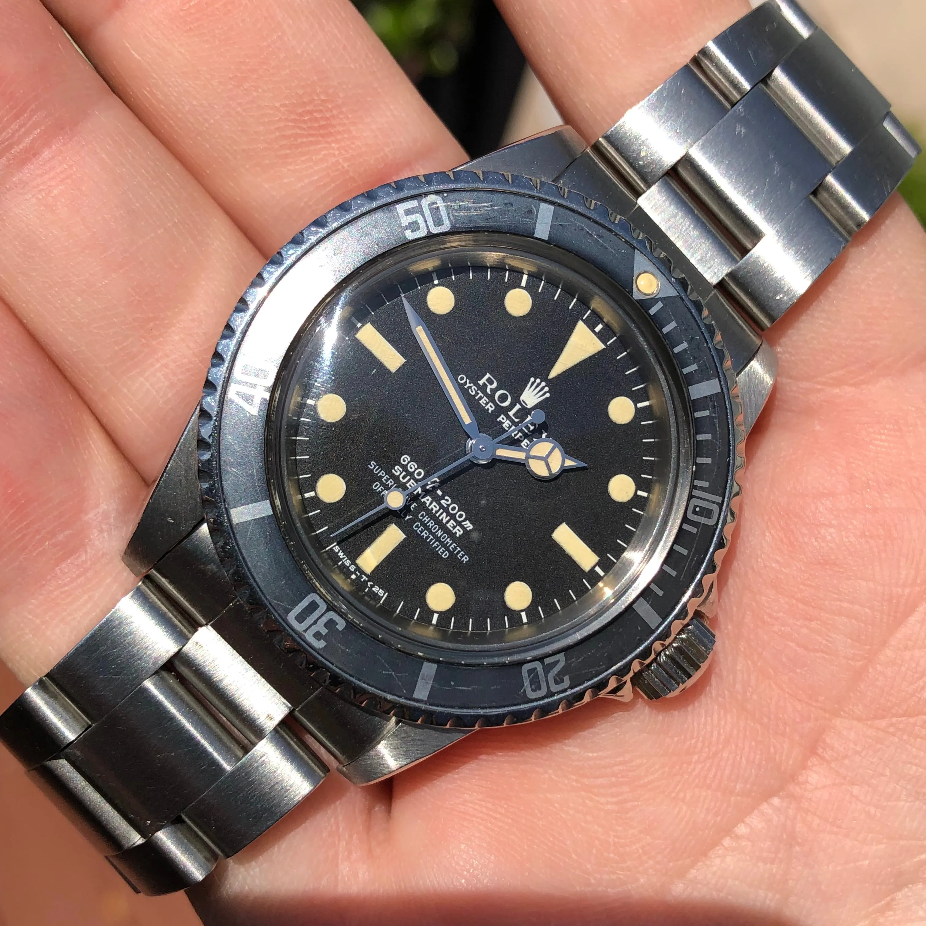 1971 Rolex Submariner 5512 Stainless Steel Oyster Automatic Serif Font Wristwatch