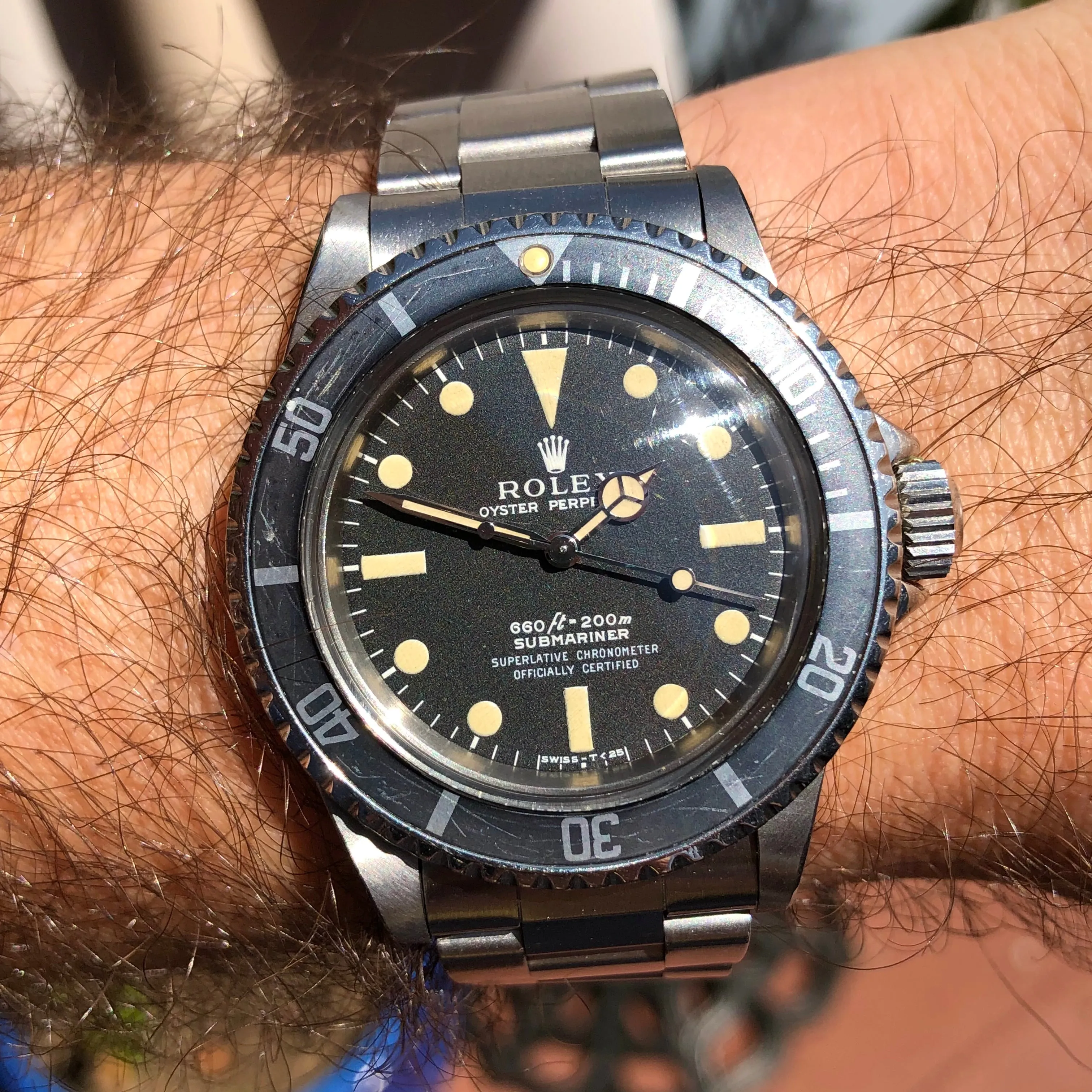 1971 Rolex Submariner 5512 Stainless Steel Oyster Automatic Serif Font Wristwatch