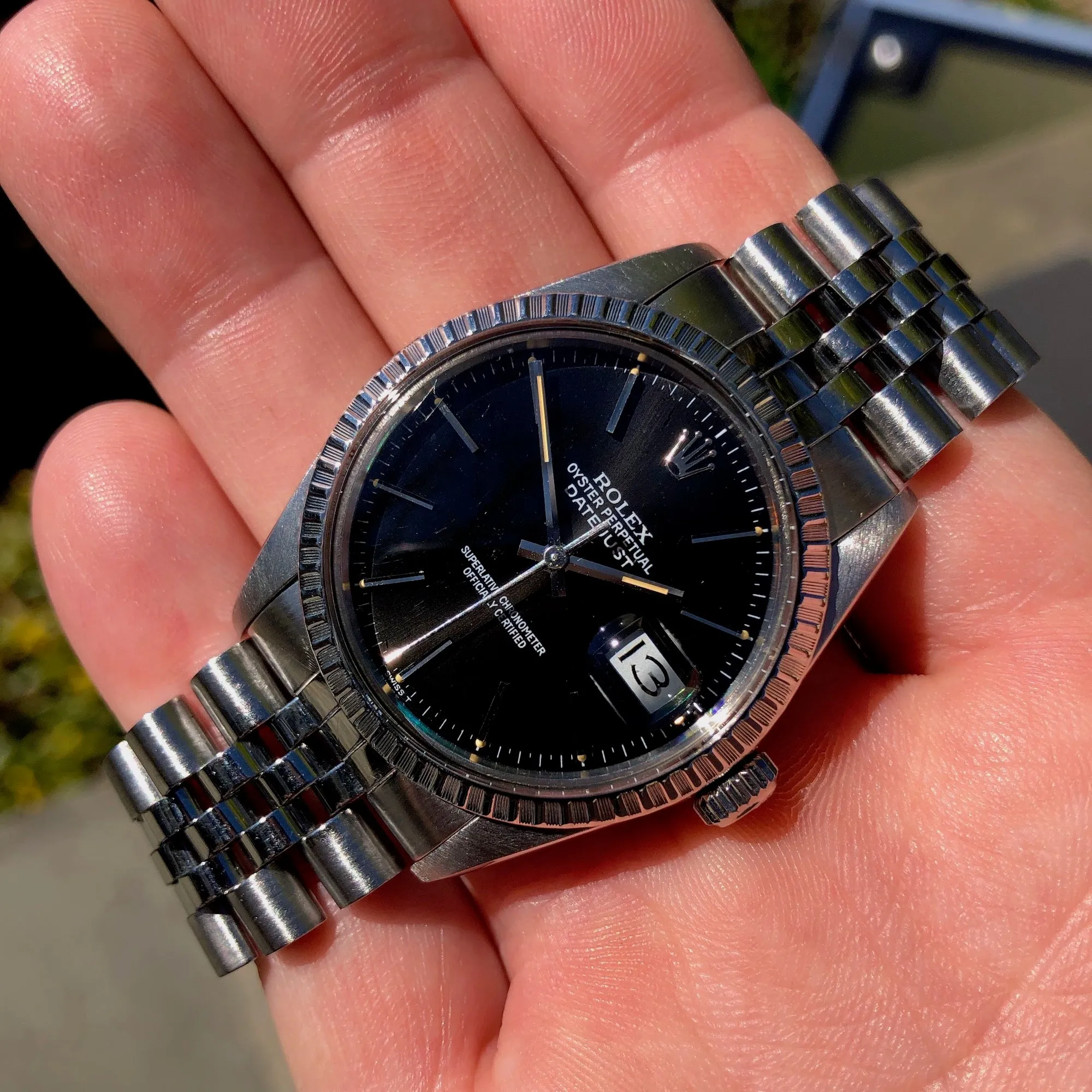 1985 Rolex Datejust 16030 Black Stick Engine Turned Wristwatch Box Papers