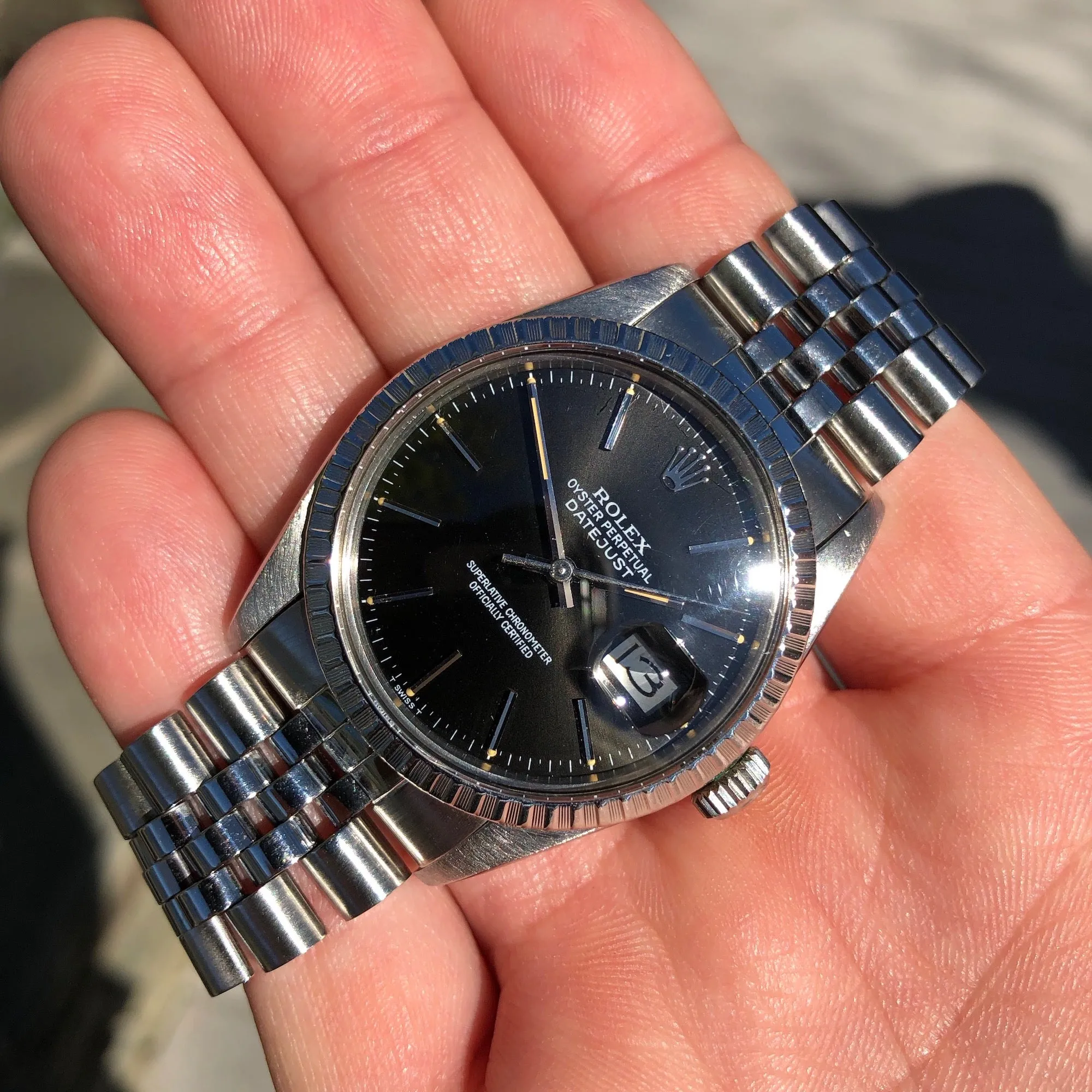 1985 Rolex Datejust 16030 Black Stick Engine Turned Wristwatch Box Papers