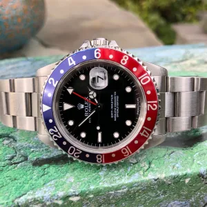 1997 Rolex GMT Master 16700 Stainless Steel Pepsi "U" Serial Caliber 3175 Wristwatch Box Papers