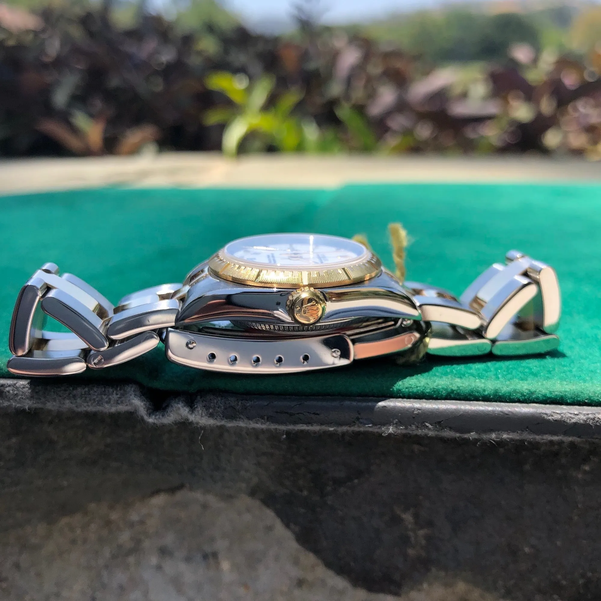 1999 Rolex Oyster Perpetual 76243 Ladies White Roman Two Tone Steel Gold Wristwatch Box Papers