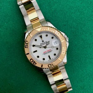 1999 Rolex Yachtmaster 168623 Two Tone Steel Gold 35mm White Oyster Wristwatch Box Papers