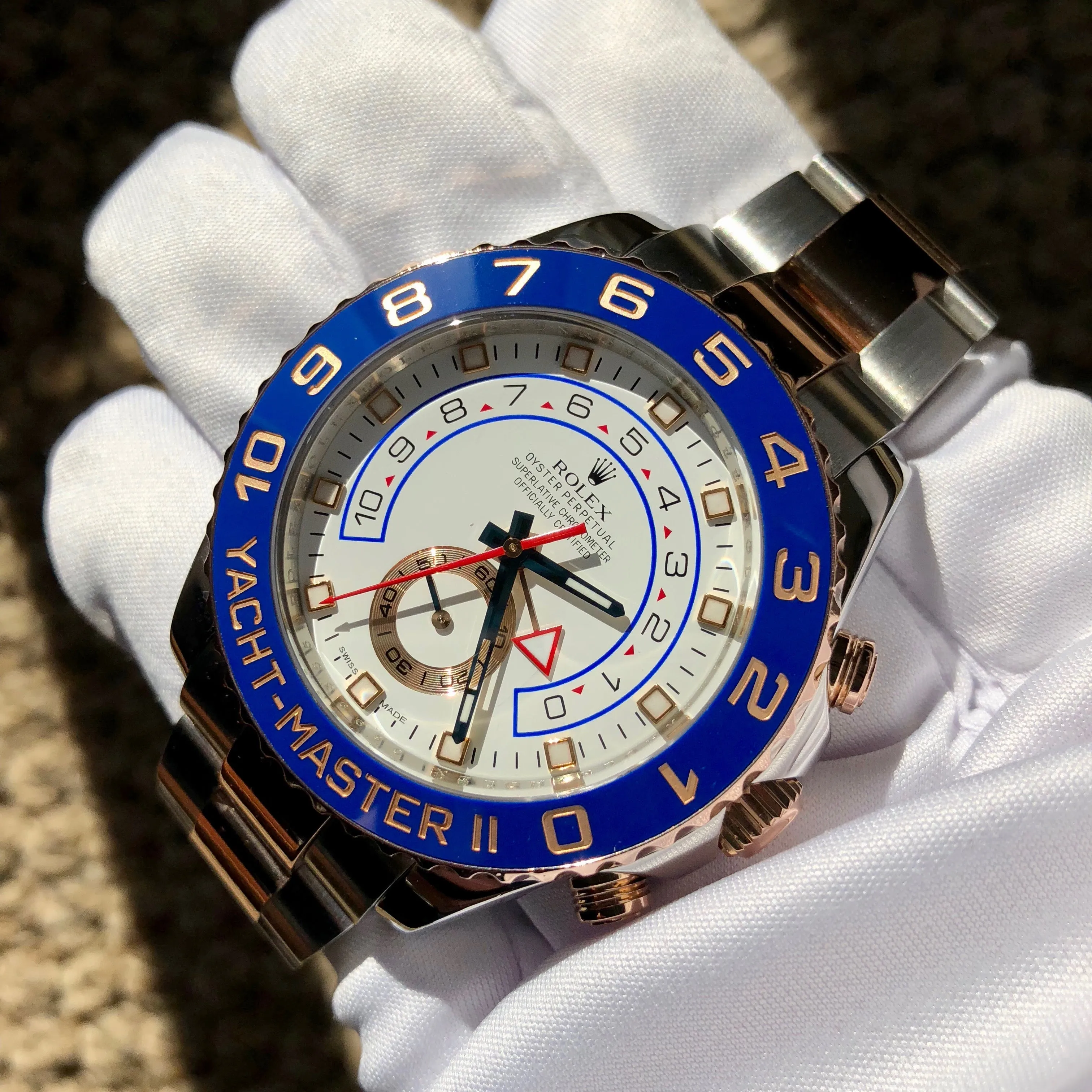 2009 Rolex Yachtmaster II 116681 Oyster Perpetual Two Tone Steel Rose Gold Ceramic 44mm Wristwatch
