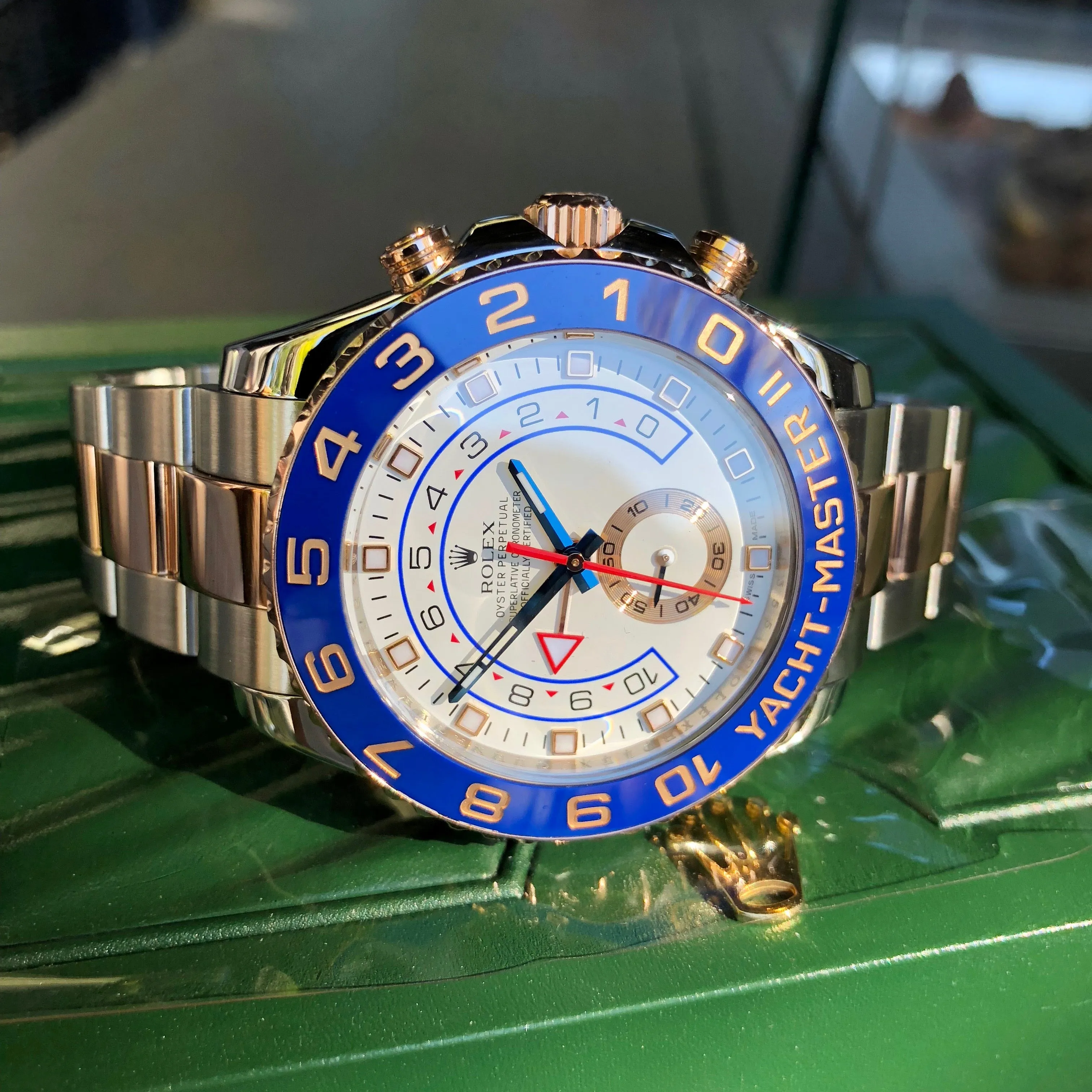 2009 Rolex Yachtmaster II 116681 Oyster Perpetual Two Tone Steel Rose Gold Ceramic 44mm Wristwatch