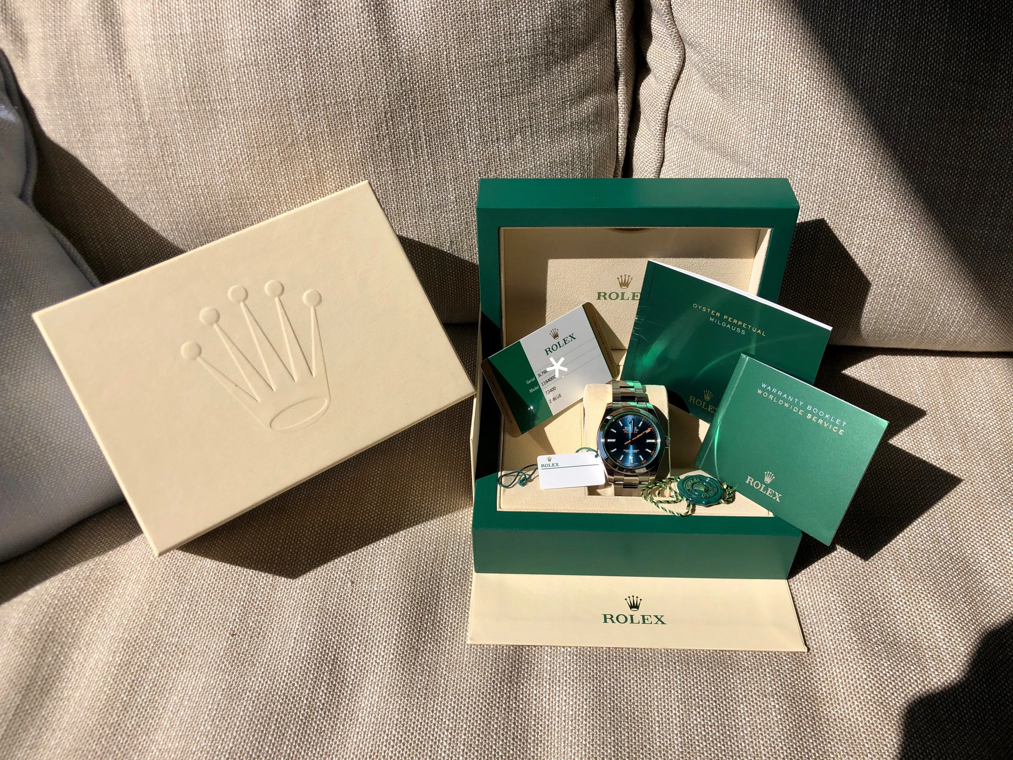 2017 Rolex Milgauss 116400GV Z Blue Stainless Steel Wristwatch Box Papers