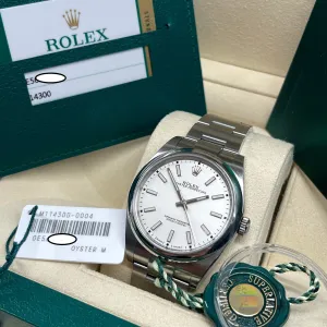 2019 Rolex Oyster Perpetual 114300 White 39mm Stainless Steel Wristwatch Box Papers