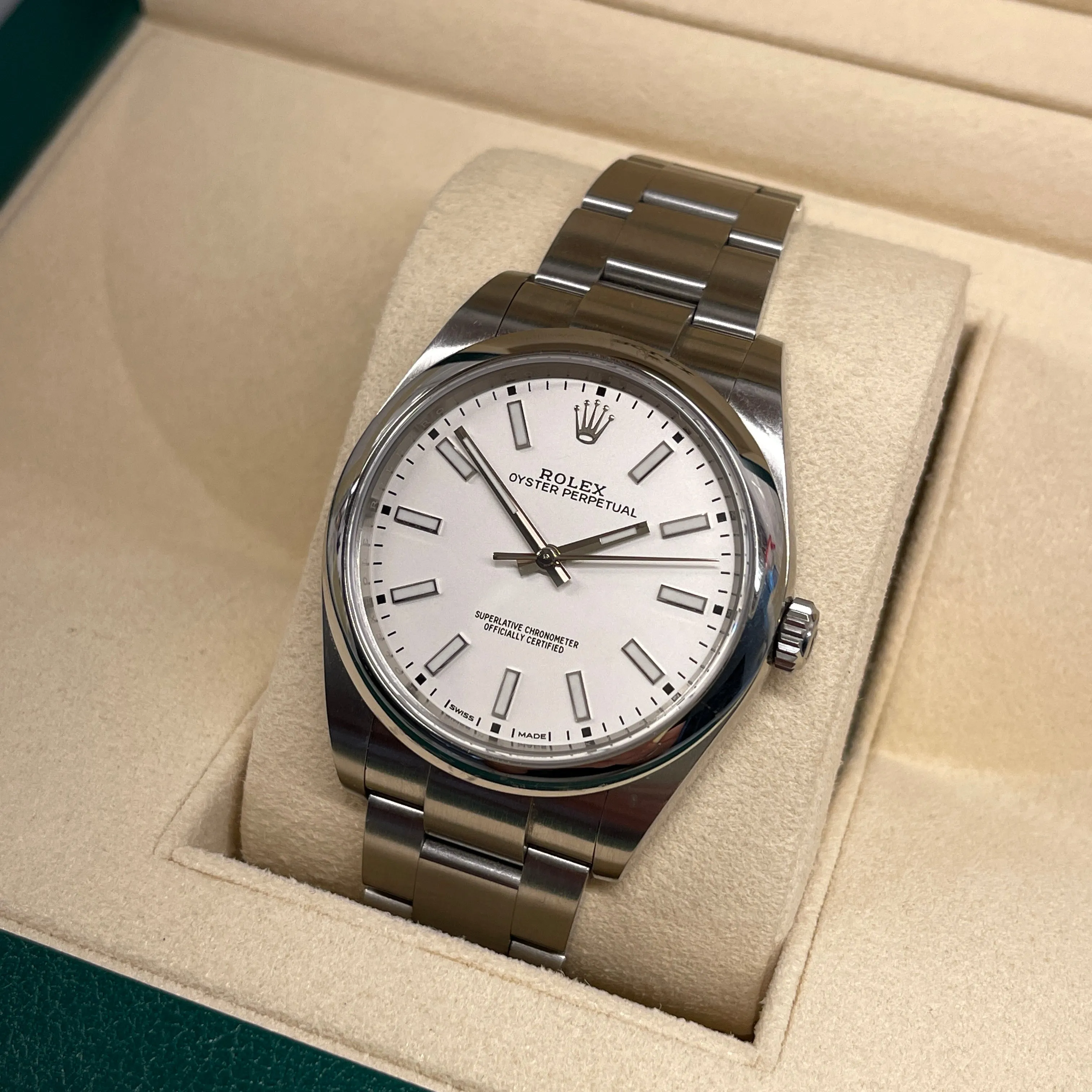 2019 Rolex Oyster Perpetual 114300 White 39mm Stainless Steel Wristwatch Box Papers