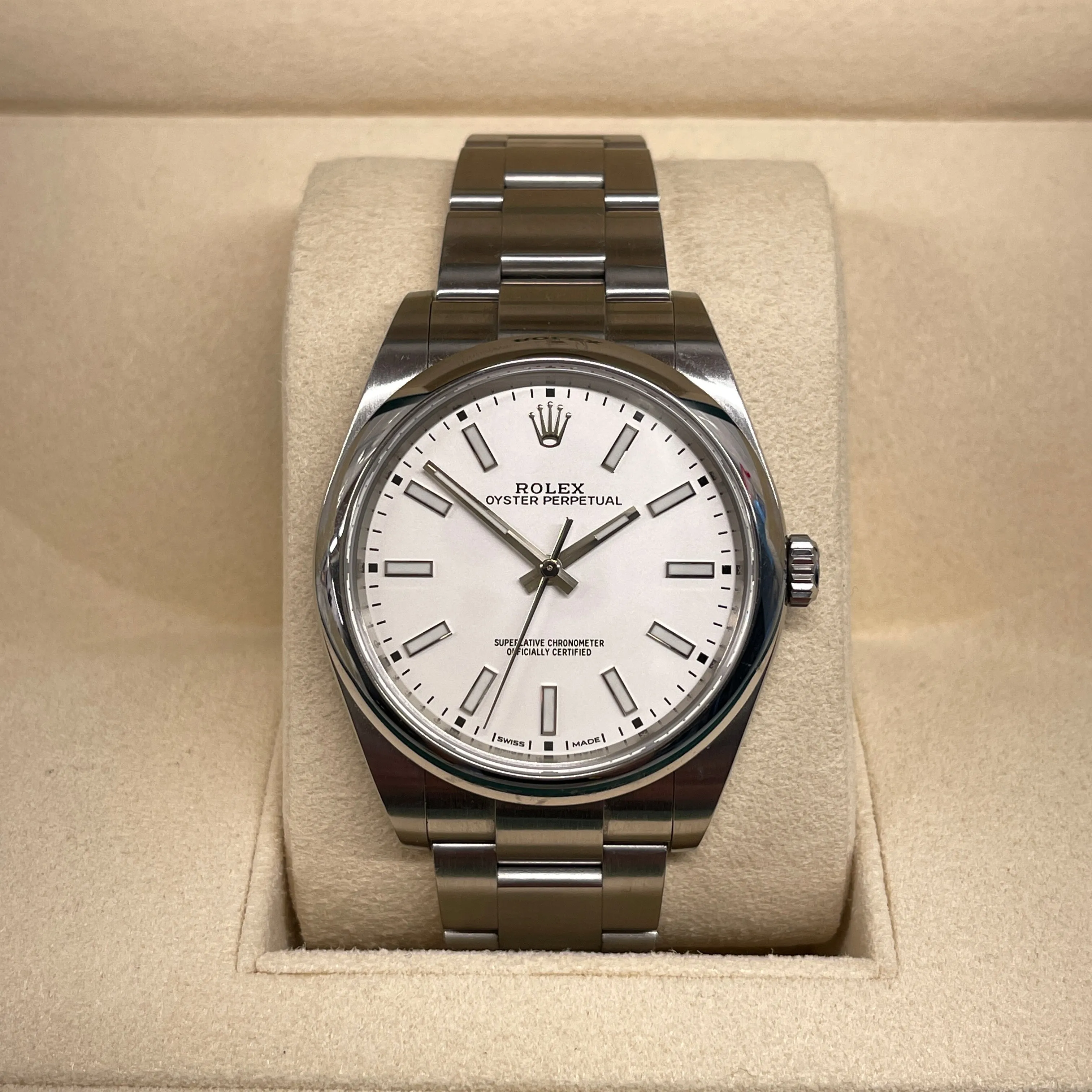 2019 Rolex Oyster Perpetual 114300 White 39mm Stainless Steel Wristwatch Box Papers