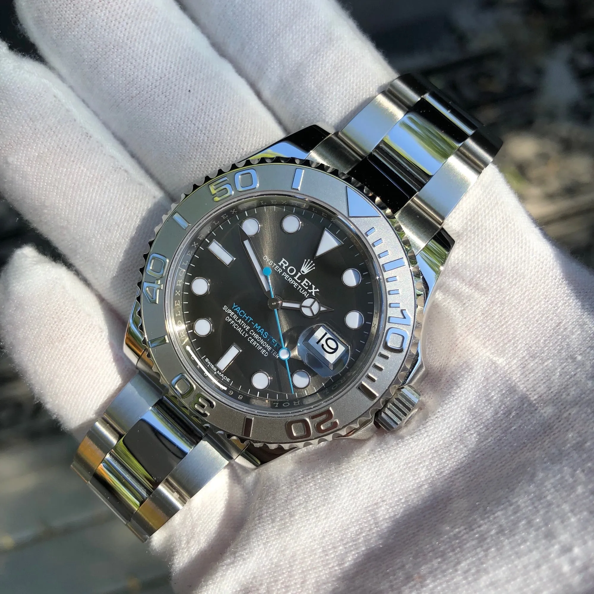 2019 Rolex Yachtmaster 116622 Platinum Rhodium 40mm Steel Oyster Wristwatch Box Papers
