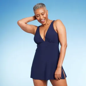 Aqua Green Womens UPF 50 V-Neck Side Slit One Piece Swimsuit 677004