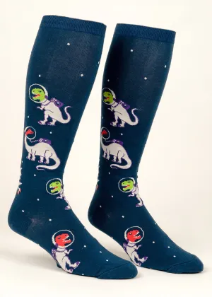 Astronaut Dinos Glow-in-the-Dark Wide-Calf Knee Socks