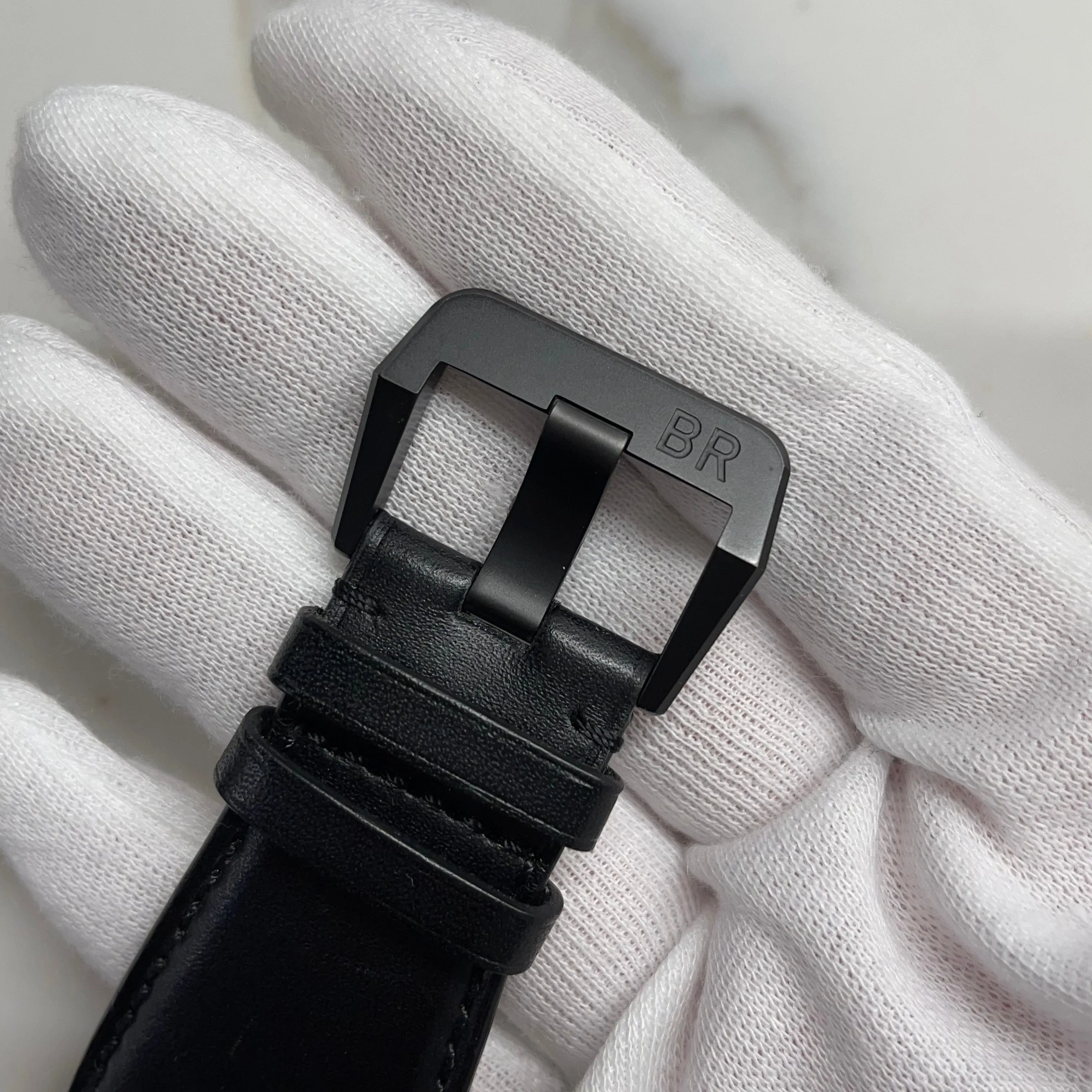 Bell & Ross BR01-93 GMT Black Automatic Date Mens Leather Wristwatch
