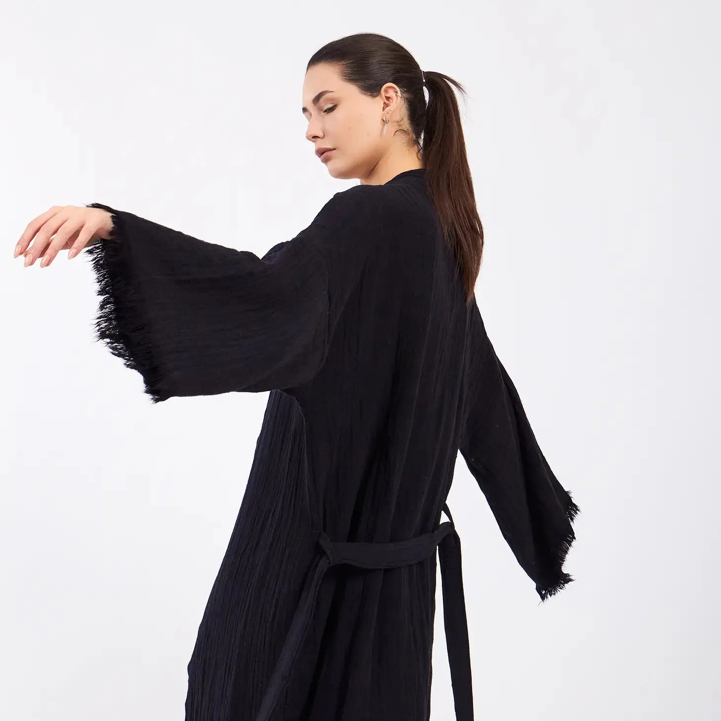 Black Muslin Kimono Robe