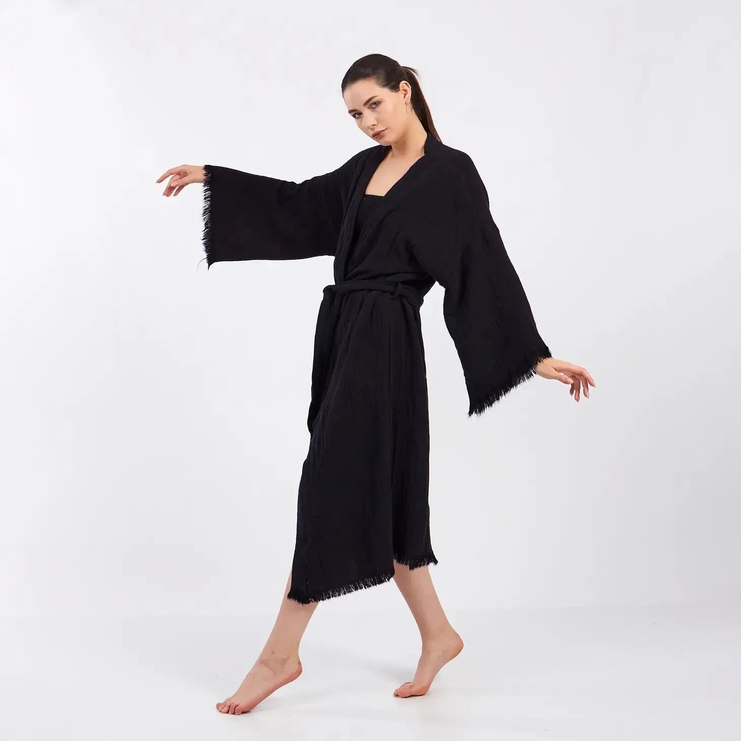Black Muslin Kimono Robe