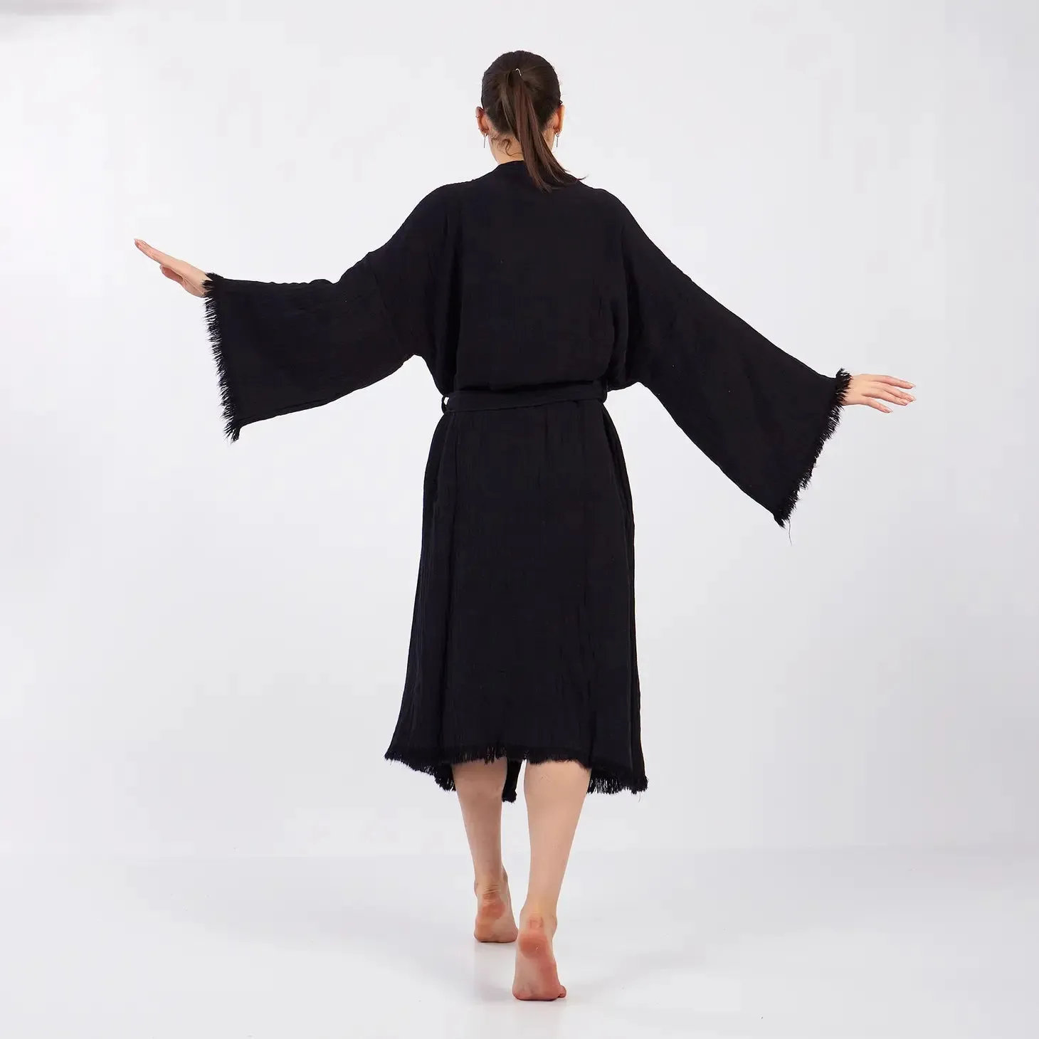 Black Muslin Kimono Robe