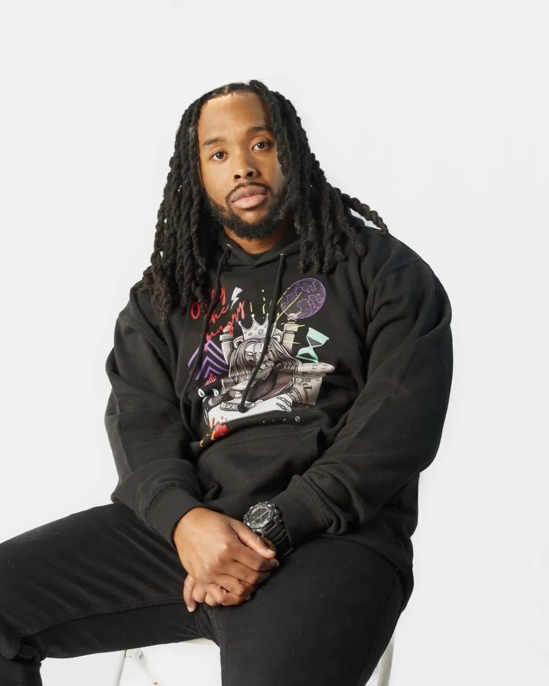 Black Pullover Hoodie Lion Graphic