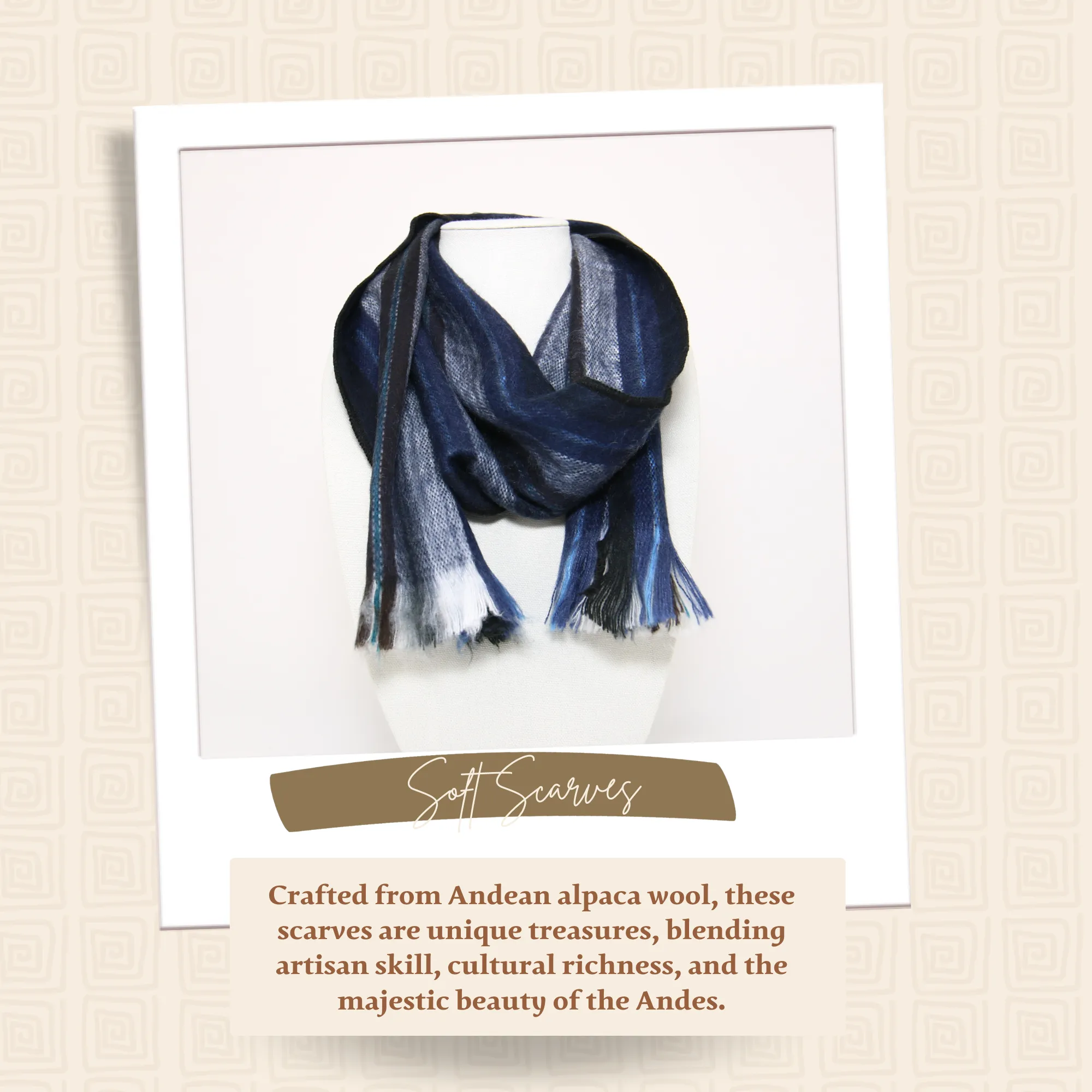 Blue and White Alpaca Traditional Scarf
