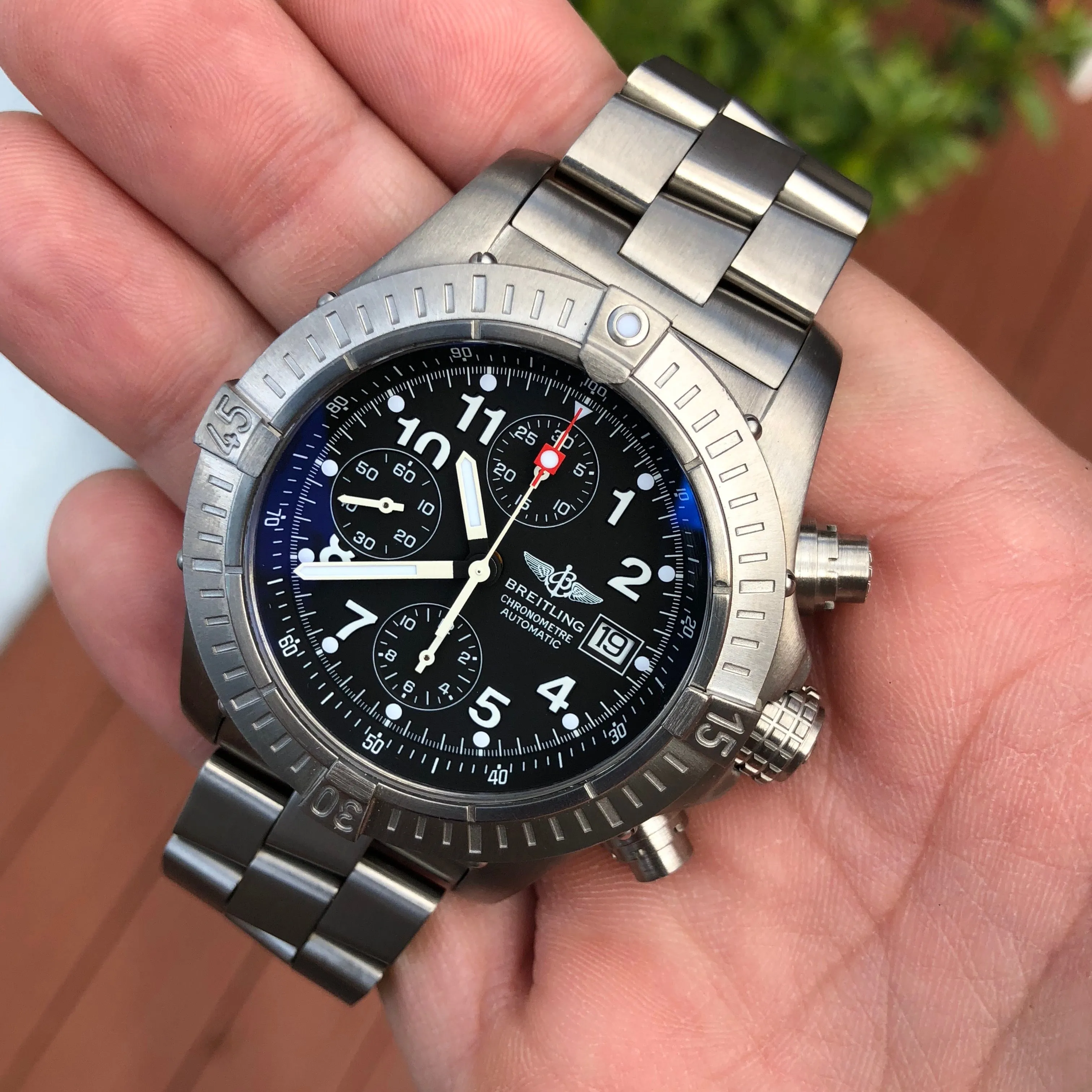 Breitling Avenger E13360 Titanium 44mm Chronograph Automatic Wristwatch Box Papers