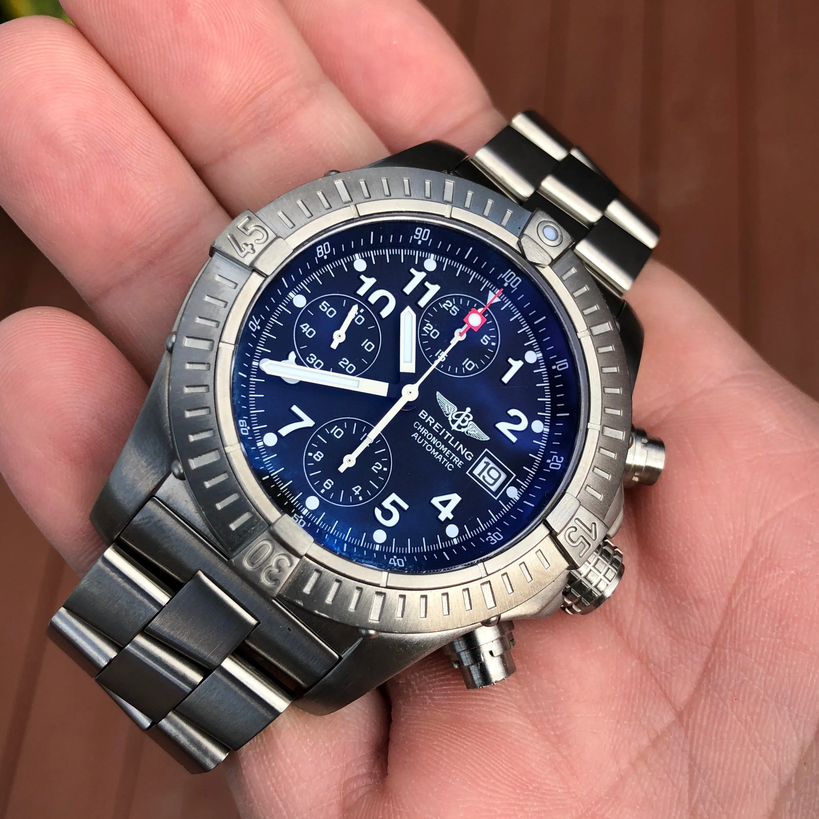 Breitling Avenger E13360 Titanium 44mm Chronograph Automatic Wristwatch Box Papers