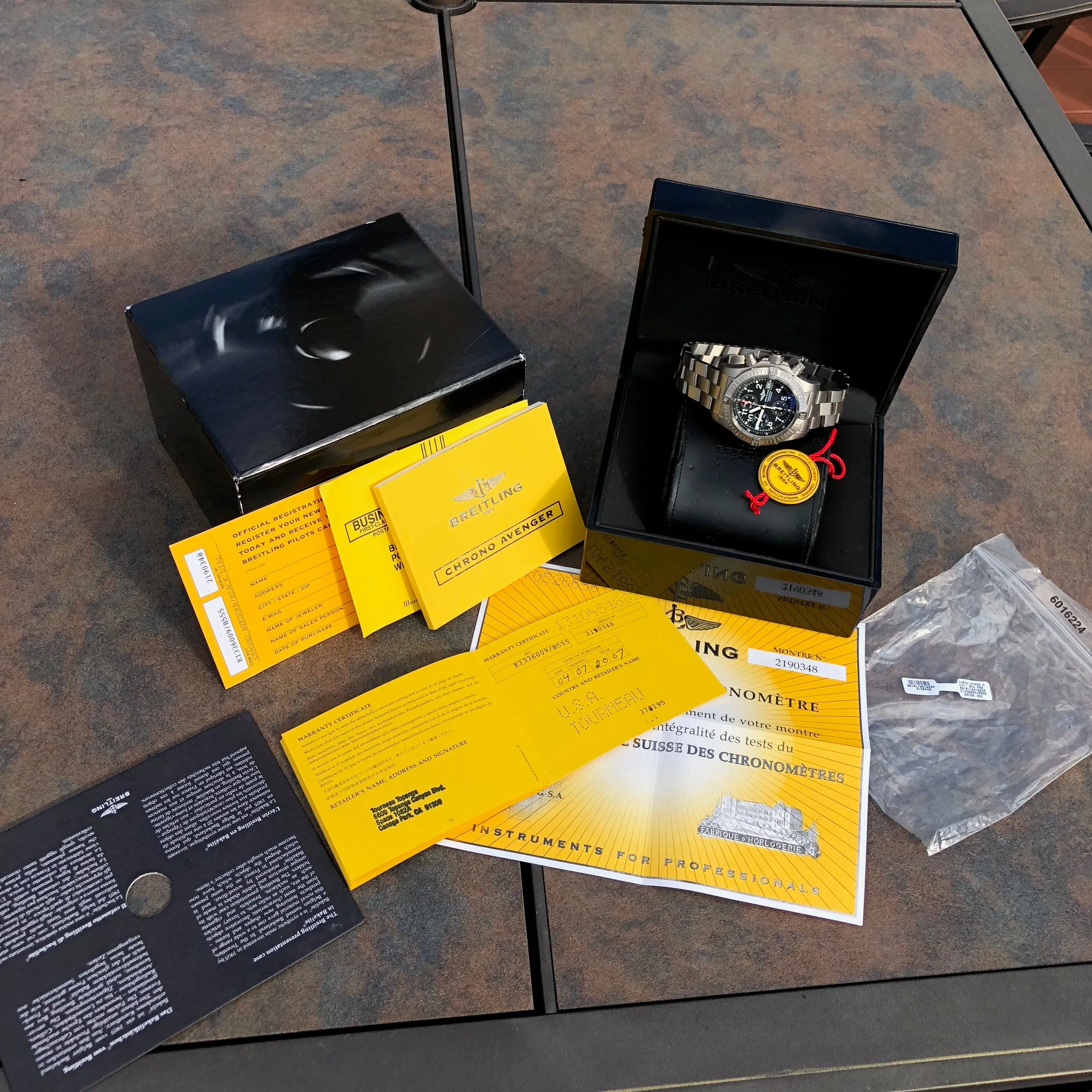 Breitling Avenger E13360 Titanium 44mm Chronograph Automatic Wristwatch Box Papers