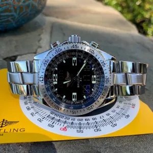 Breitling B-1 A68362 Stainless Steel Digital Analog Black Chronograph Wristwatch Box & Papers
