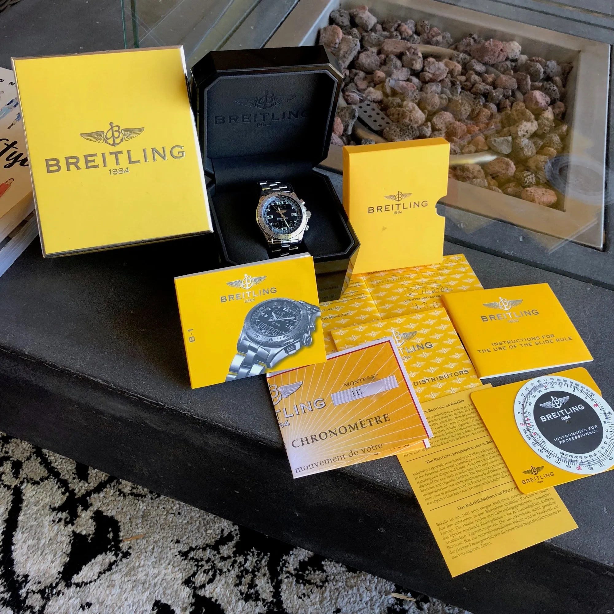 Breitling B-1 A68362 Stainless Steel Digital Analog Black Chronograph Wristwatch Box & Papers