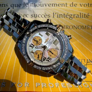 Breitling Cockpit B13358 Two Tone Steel Gold Roman MOP Diamond Box Papers