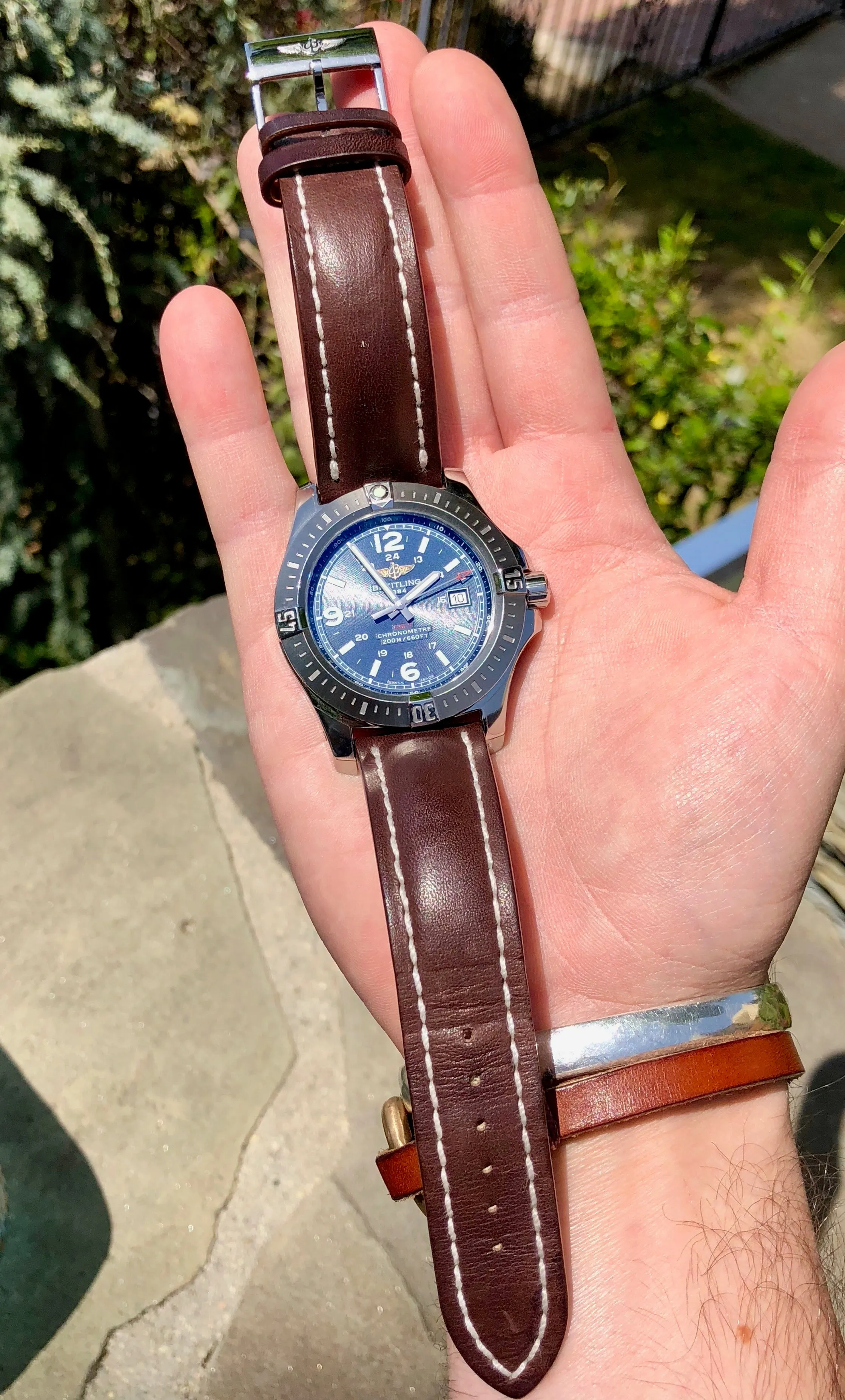 Breitling Colt Quartz Blue A7438811 Brown Leather 44mm Wristwatch Box & Papers