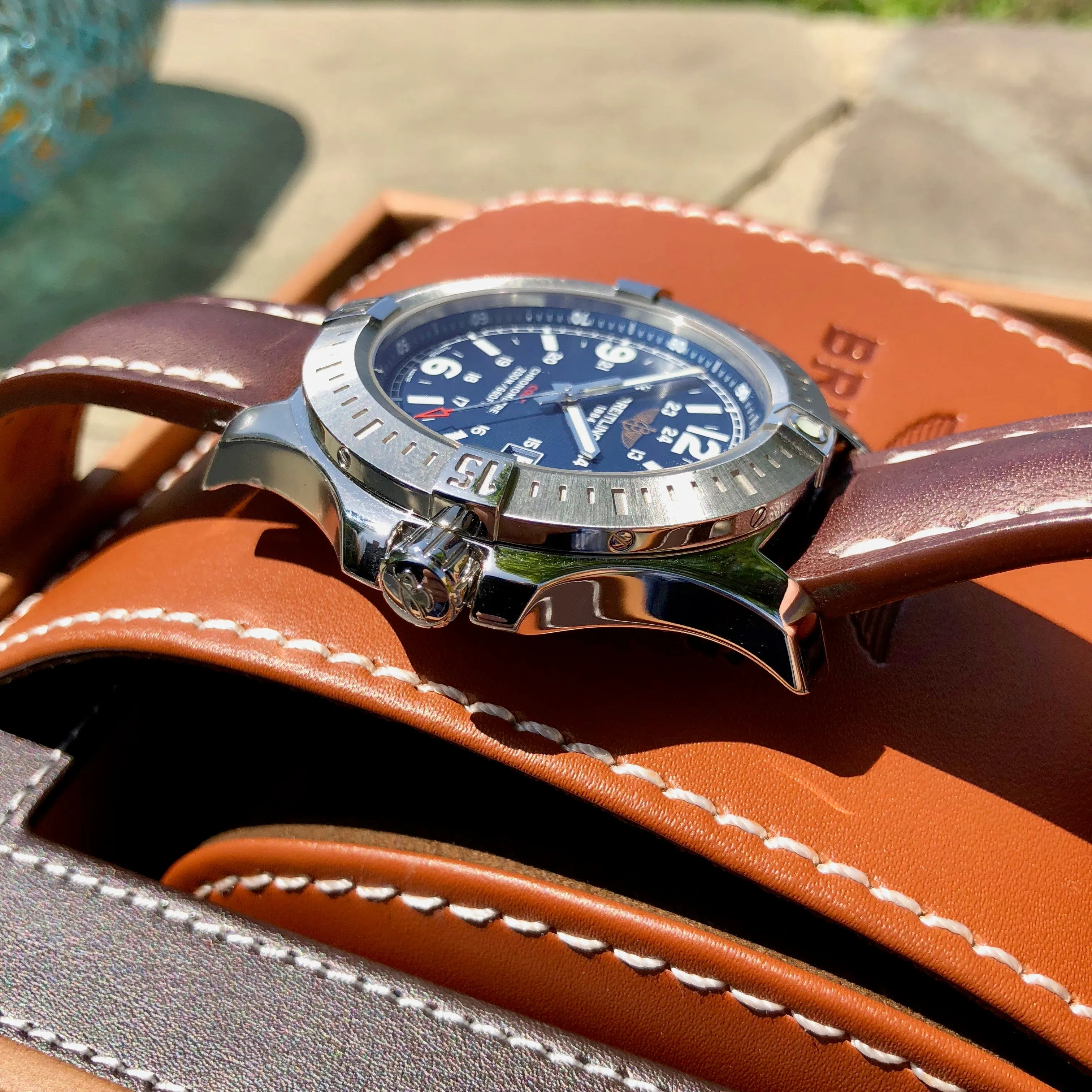 Breitling Colt Quartz Blue A7438811 Brown Leather 44mm Wristwatch Box & Papers