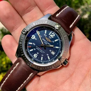 Breitling Colt Quartz Blue A7438811 Brown Leather 44mm Wristwatch Box & Papers