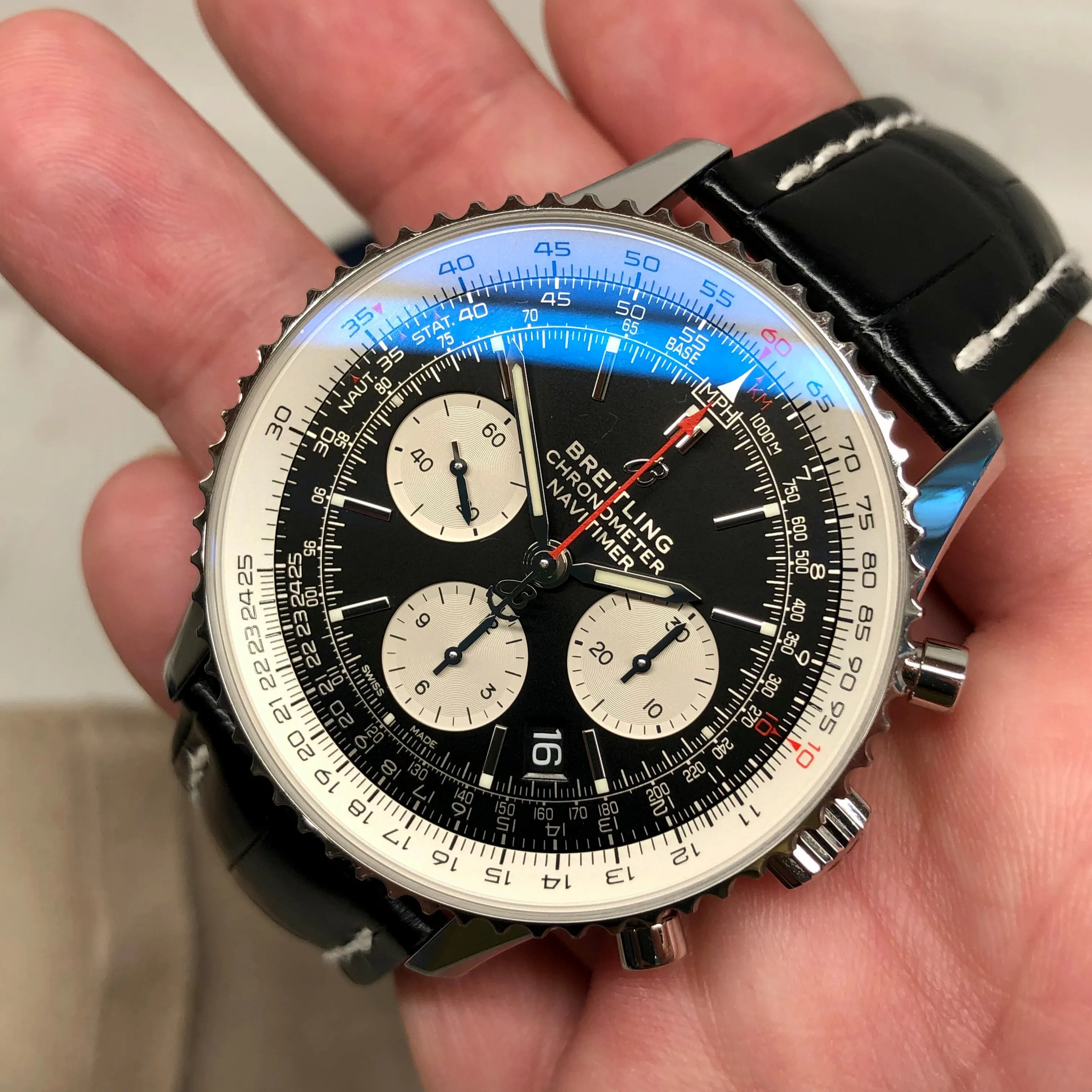 Breitling Navitimer B01 Chronograph 43 AB0121 Stainless Steel Leather Wristwatch with Box and Papers