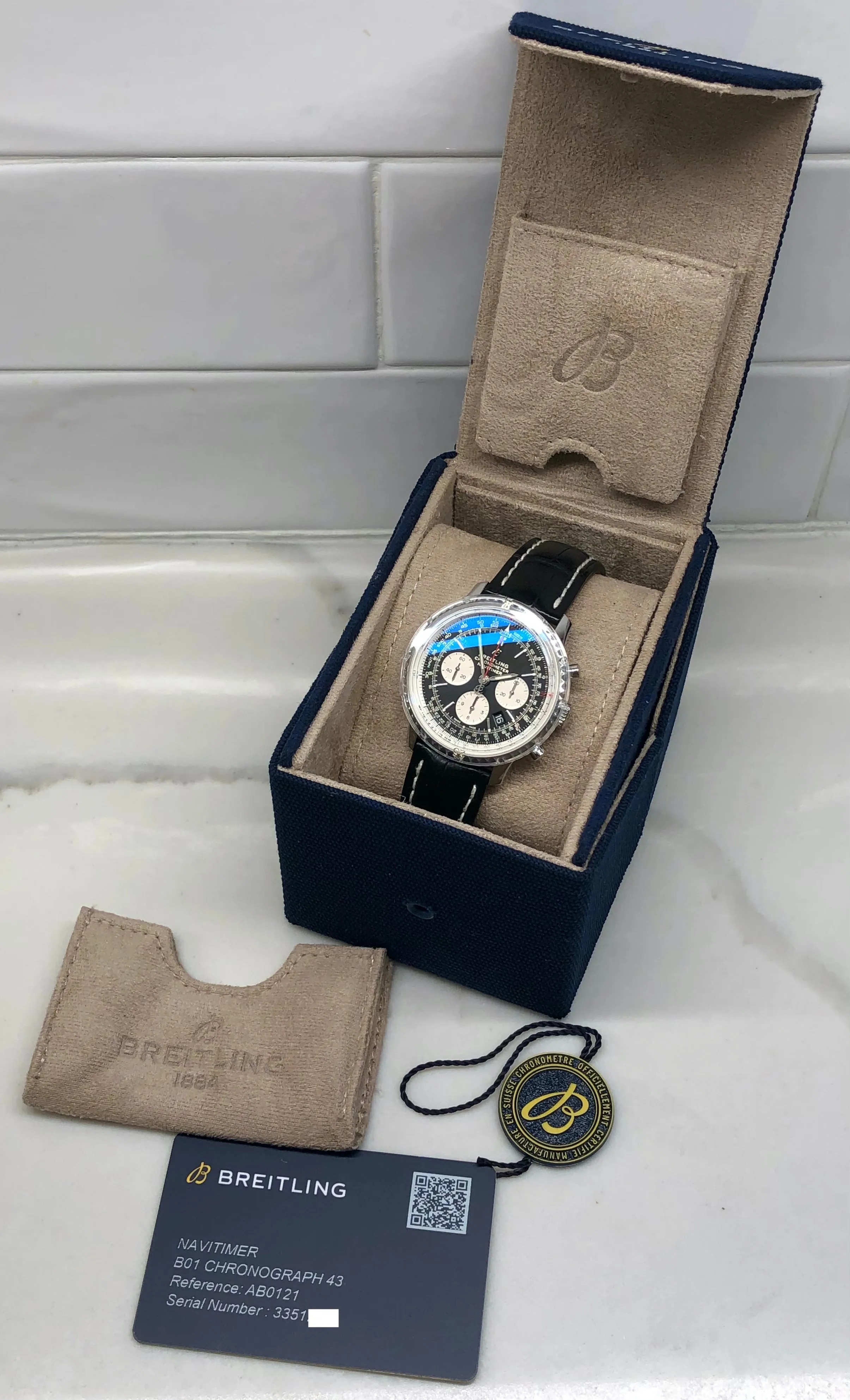 Breitling Navitimer B01 Chronograph 43 AB0121 Stainless Steel Leather Wristwatch with Box and Papers