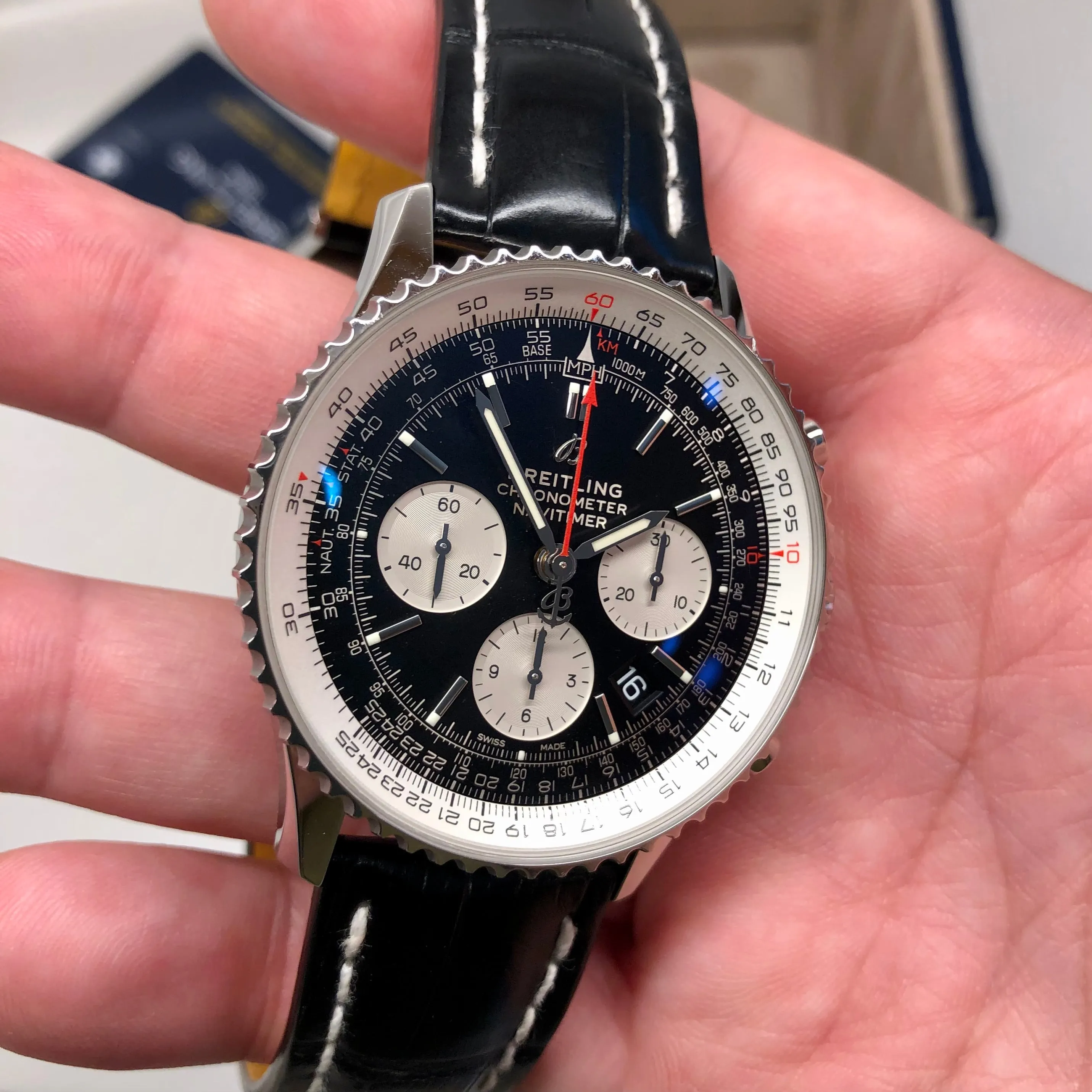 Breitling Navitimer B01 Chronograph 43 AB0121 Stainless Steel Leather Wristwatch with Box and Papers