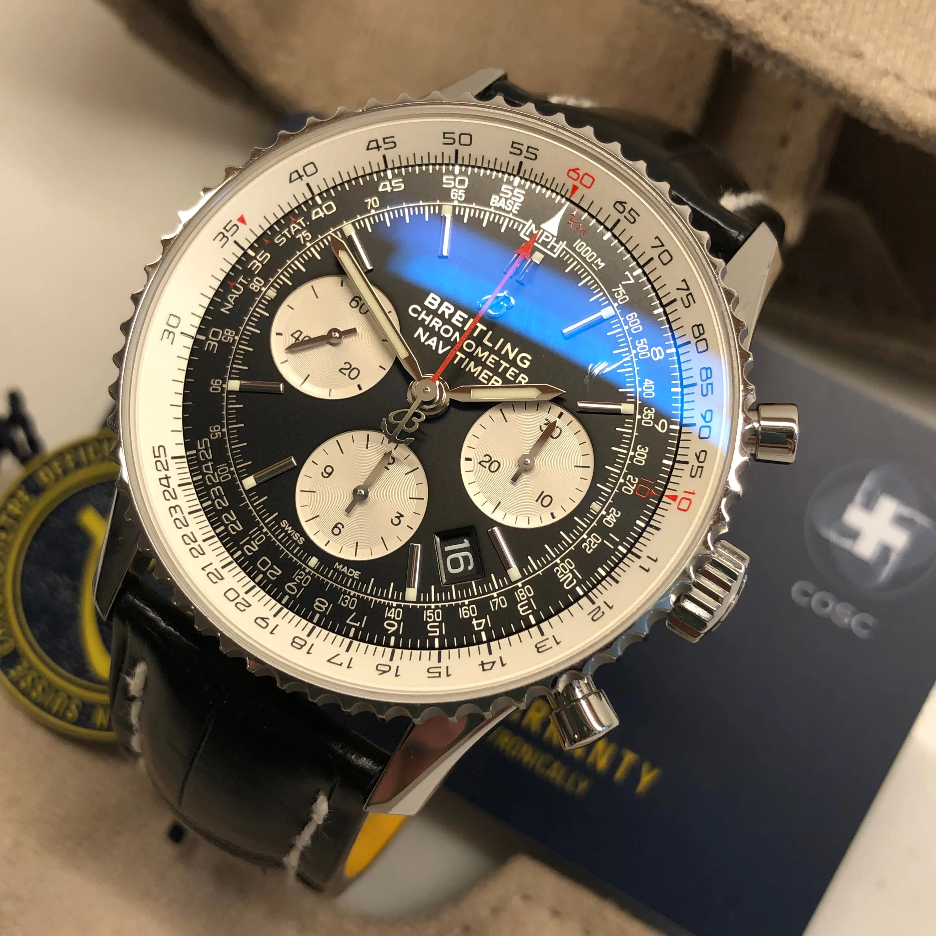 Breitling Navitimer B01 Chronograph 43 AB0121 Stainless Steel Leather Wristwatch with Box and Papers
