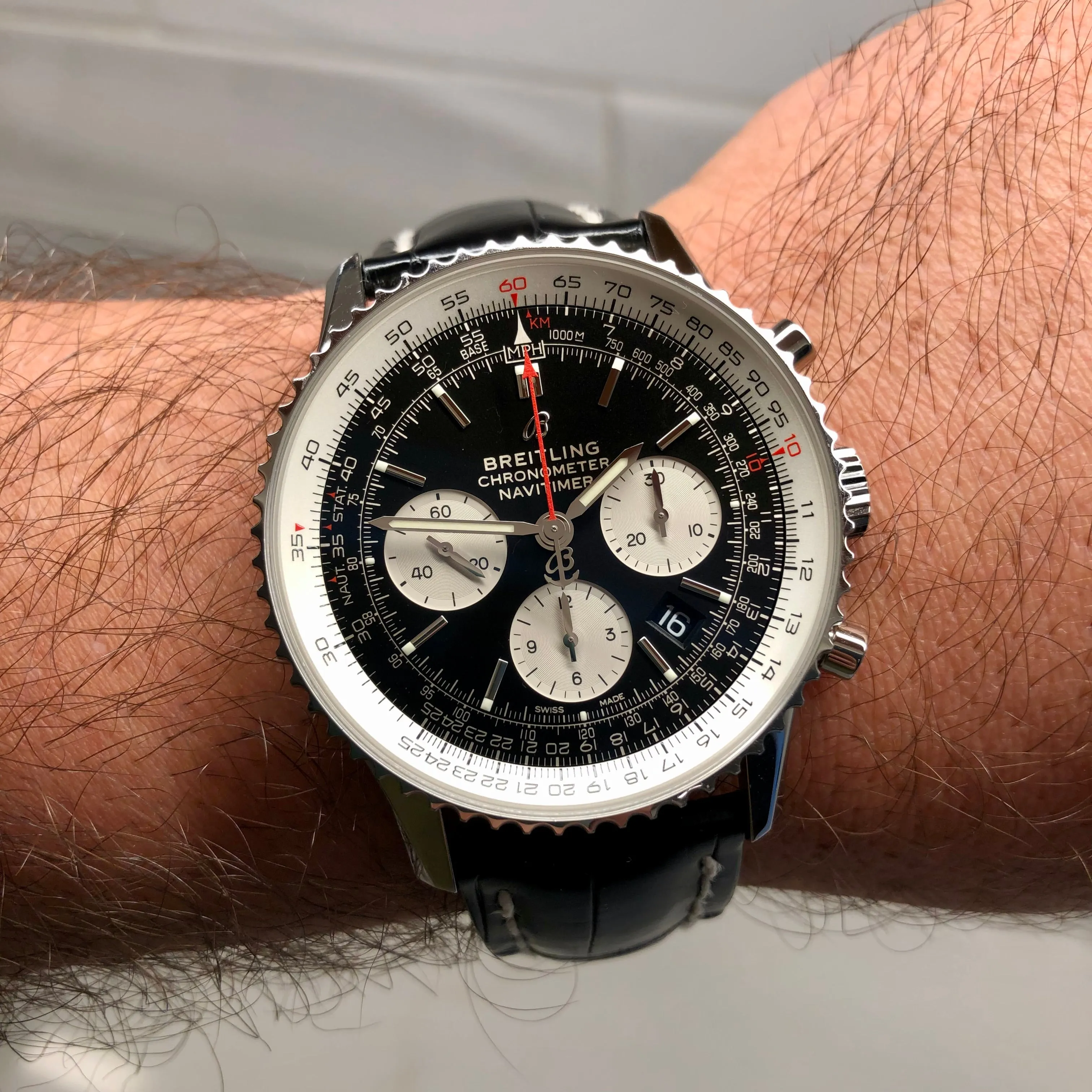 Breitling Navitimer B01 Chronograph 43 AB0121 Stainless Steel Leather Wristwatch with Box and Papers