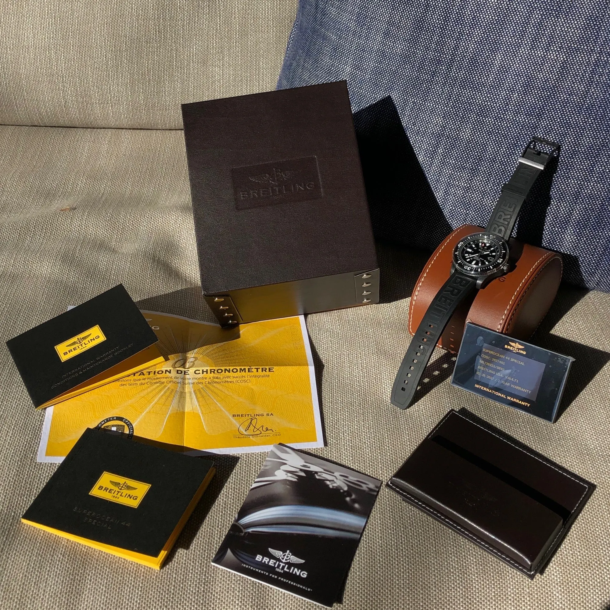 Breitling Superocean 44 Special M1739313 Black Steel Automatic Wristwatch Box Papers