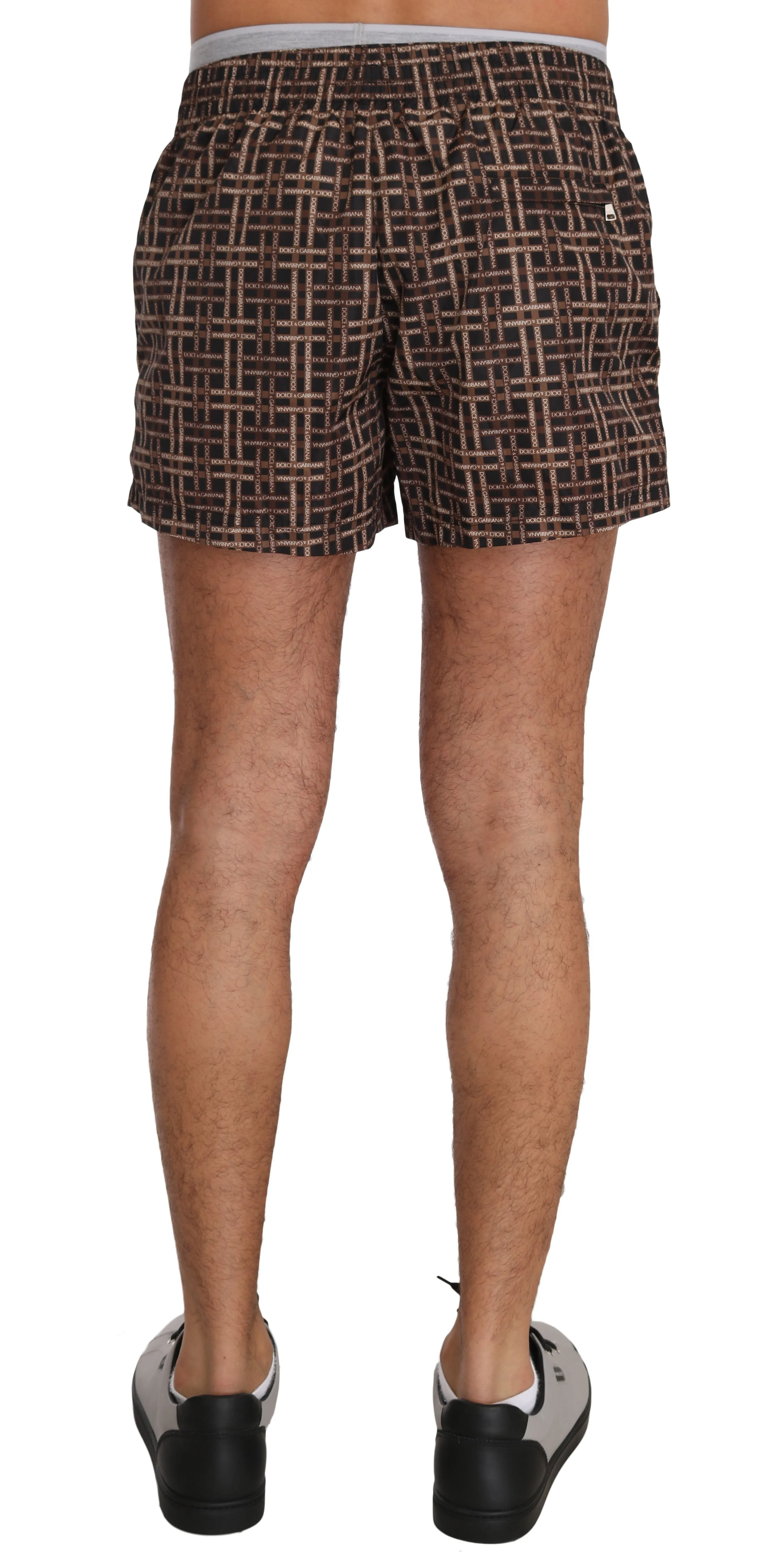 Brown Beachwear Logo Pattern Swimshorts