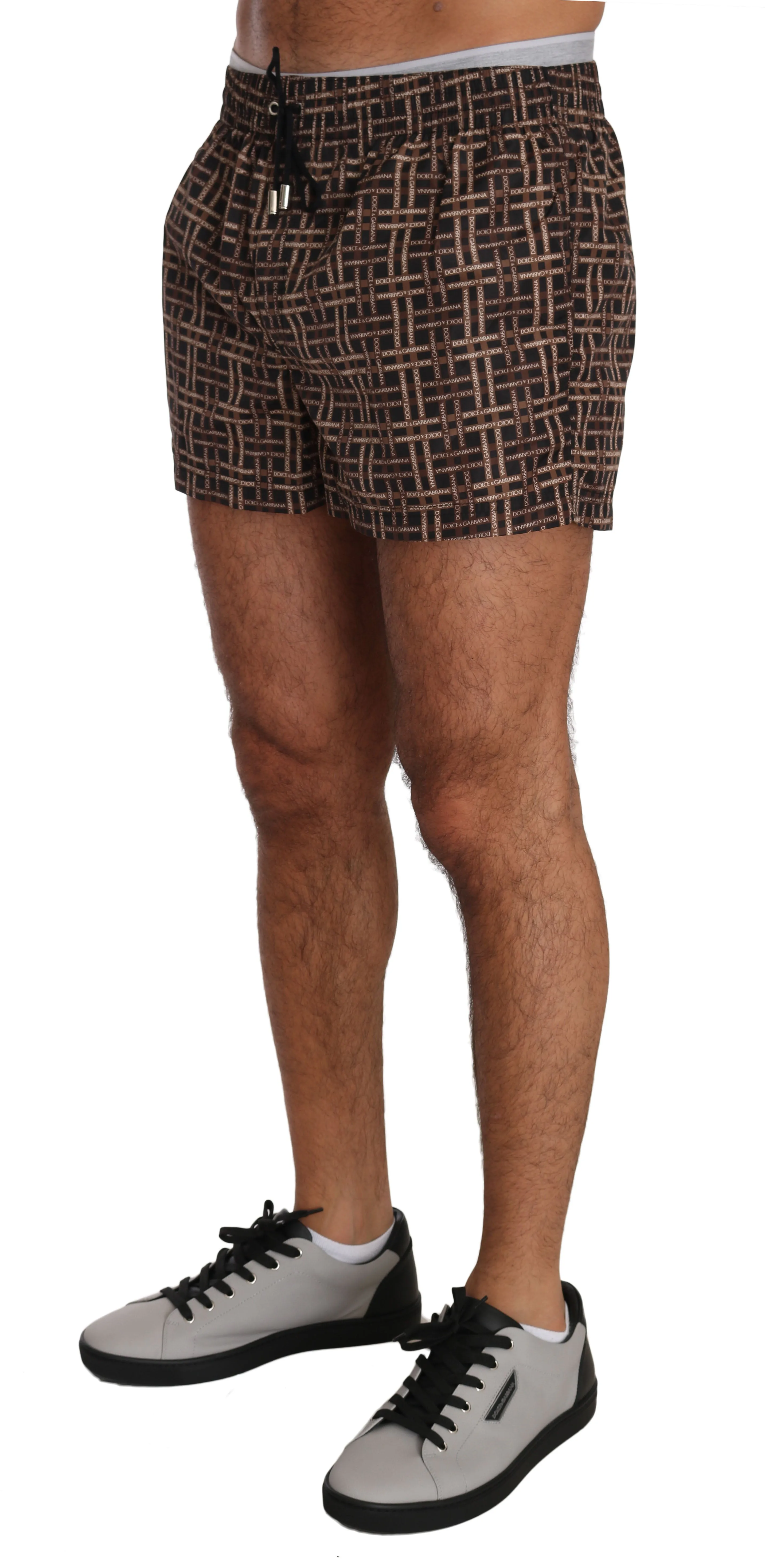 Brown Beachwear Logo Pattern Swimshorts