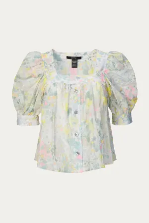 BUTTON FRONT SQUARE NECK BLOUSE