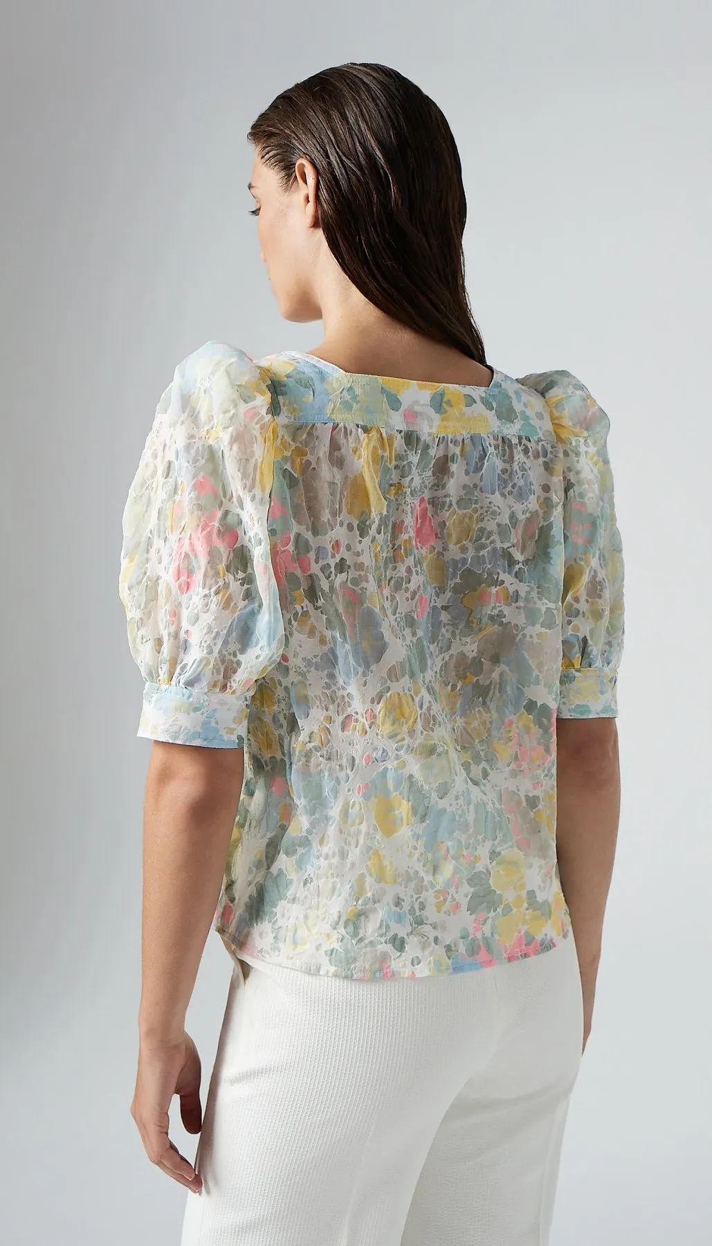 BUTTON FRONT SQUARE NECK BLOUSE