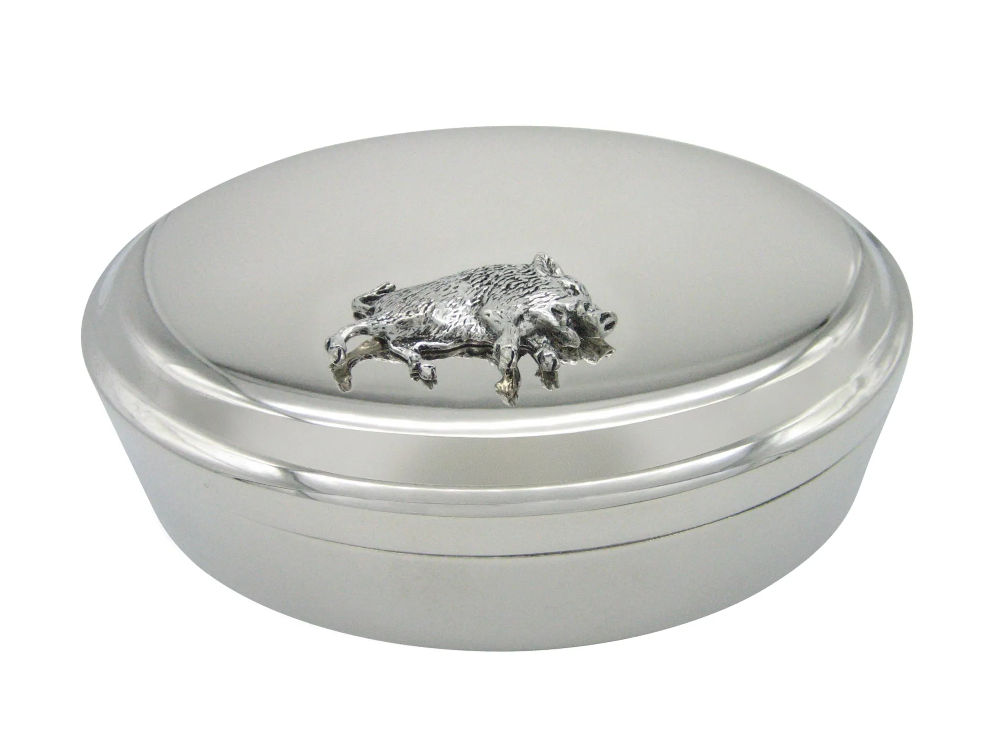 Charging Wild Boar Pendant Oval Trinket Jewelry Box