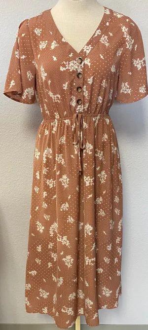 CINCHED V-NECK MIDI DRESS