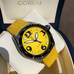 Corum Bubble Yellow 82.180.20 Automatic 45mm Stainless Steel Rubber Wristwatch Box & Papers