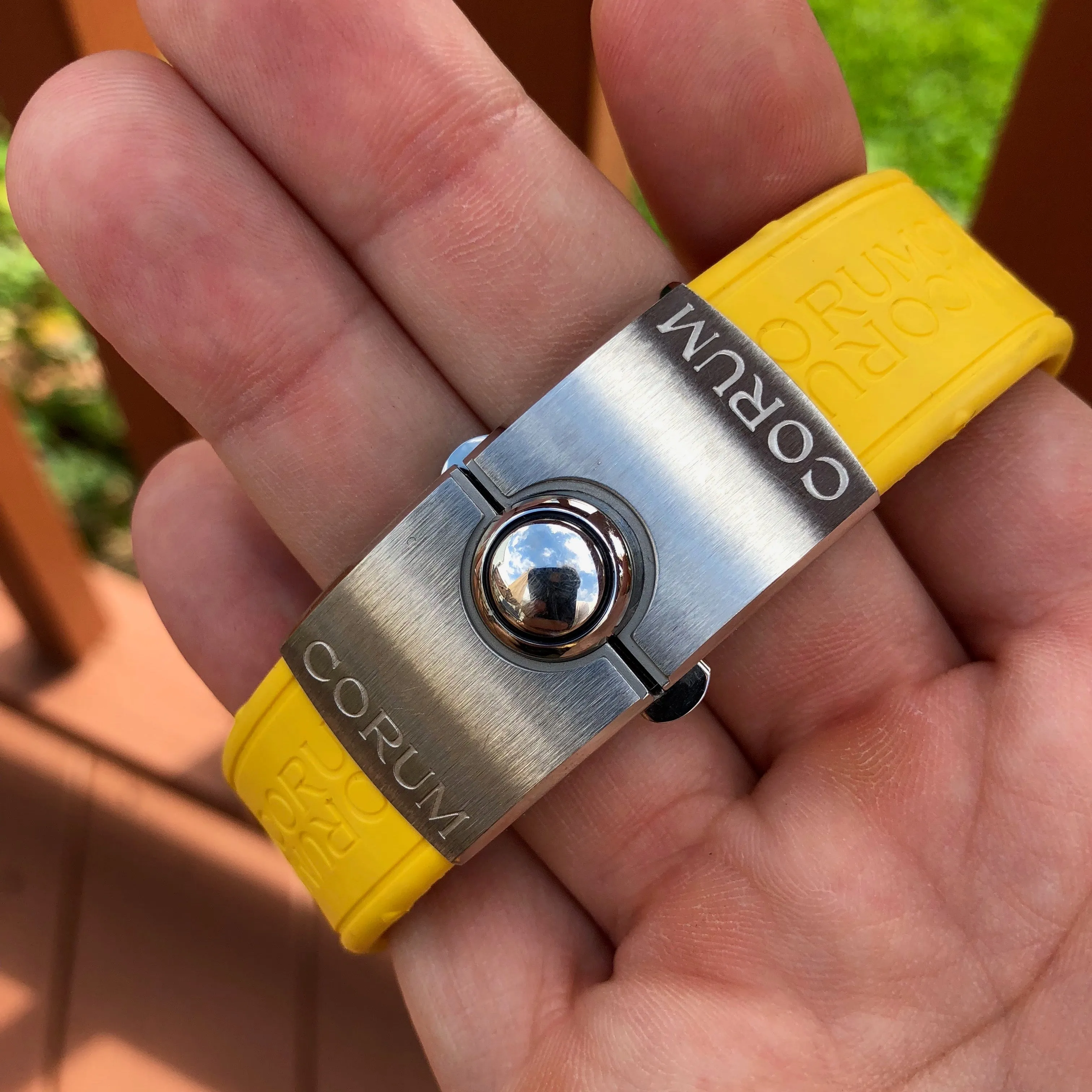 Corum Bubble Yellow 82.180.20 Automatic 45mm Stainless Steel Rubber Wristwatch Box & Papers