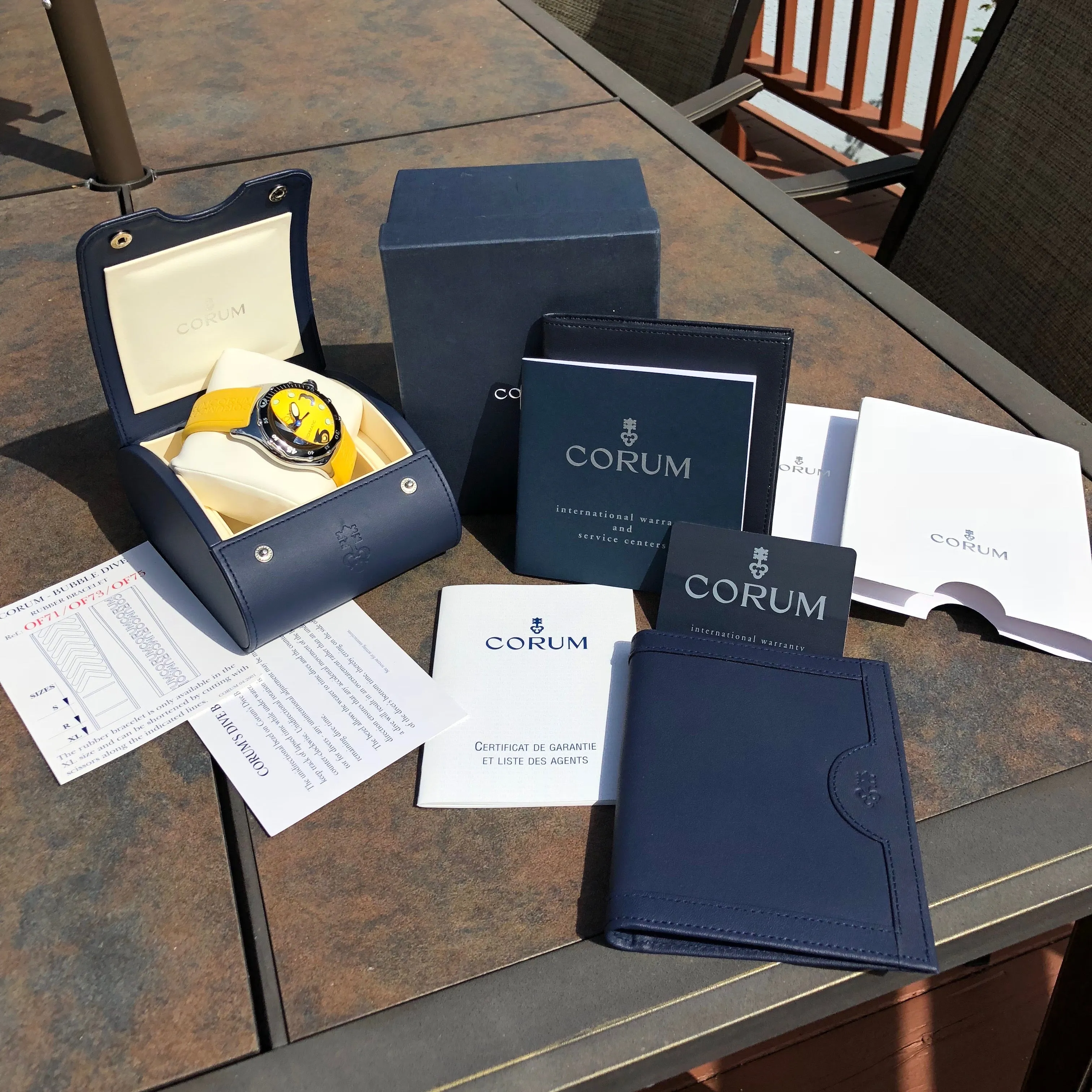 Corum Bubble Yellow 82.180.20 Automatic 45mm Stainless Steel Rubber Wristwatch Box & Papers